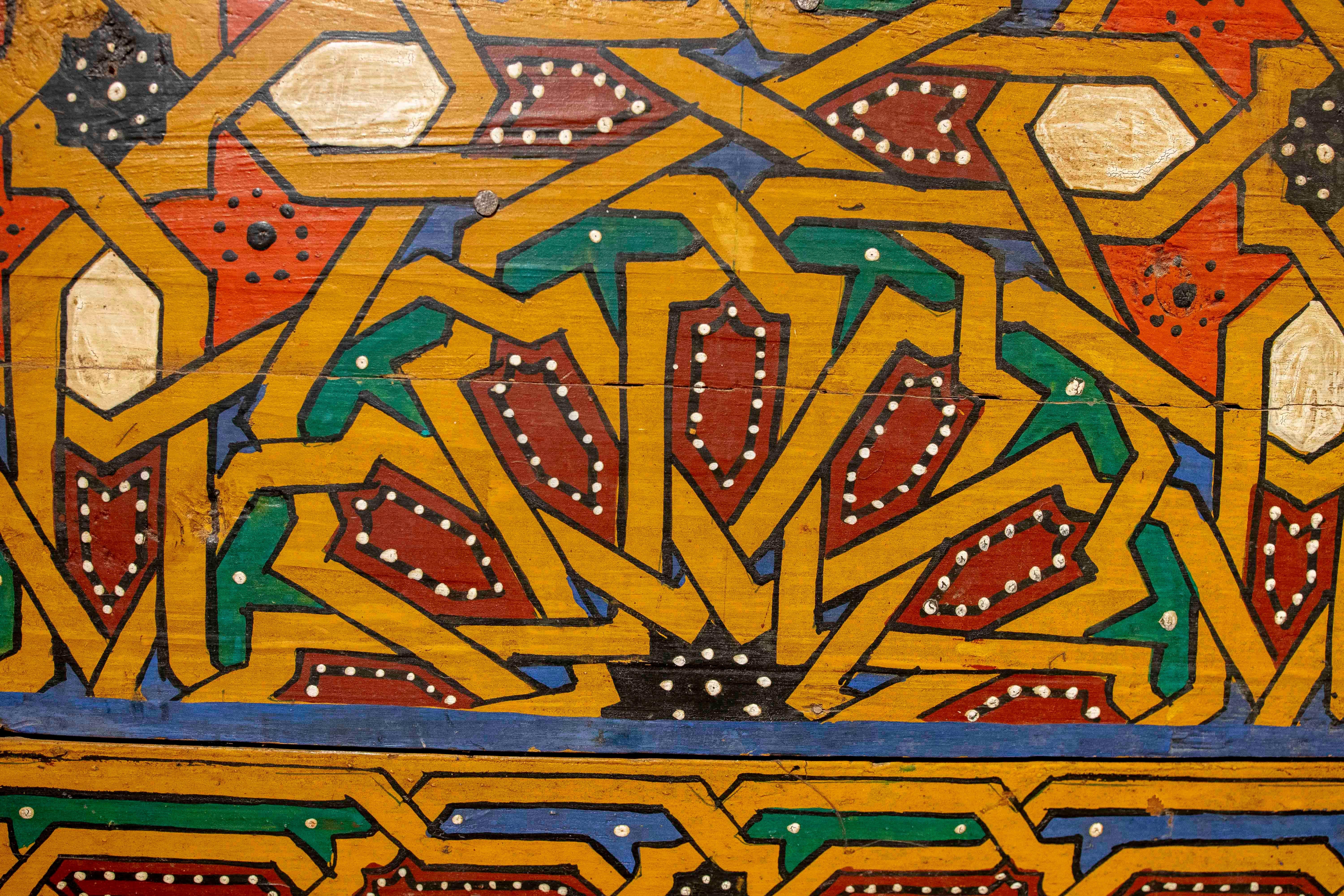 20th Century 1970s Moroccan Polychrome Mirror with Handcrafted Geometric Design For Sale