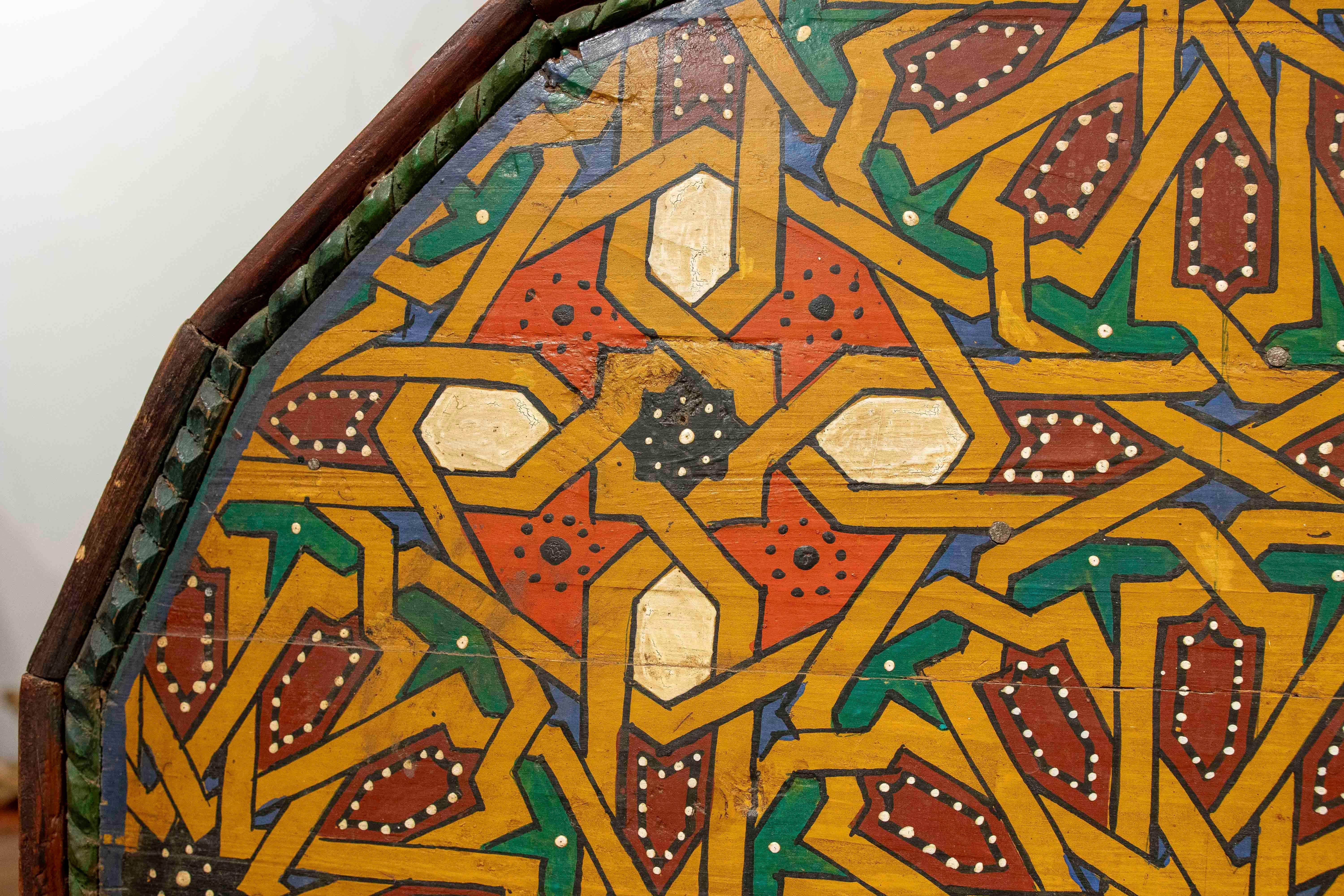 Wood 1970s Moroccan Polychrome Mirror with Handcrafted Geometric Design For Sale