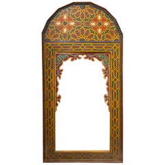 1970s Moroccan Polychrome Mirror with Handcrafted Geometric Design