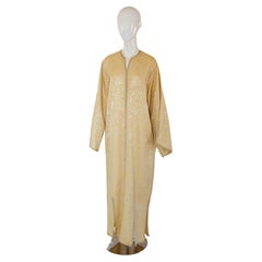 1970er Jahre Marokkanischer Vintage Kaftan Gold Seide Baumwolle Damast