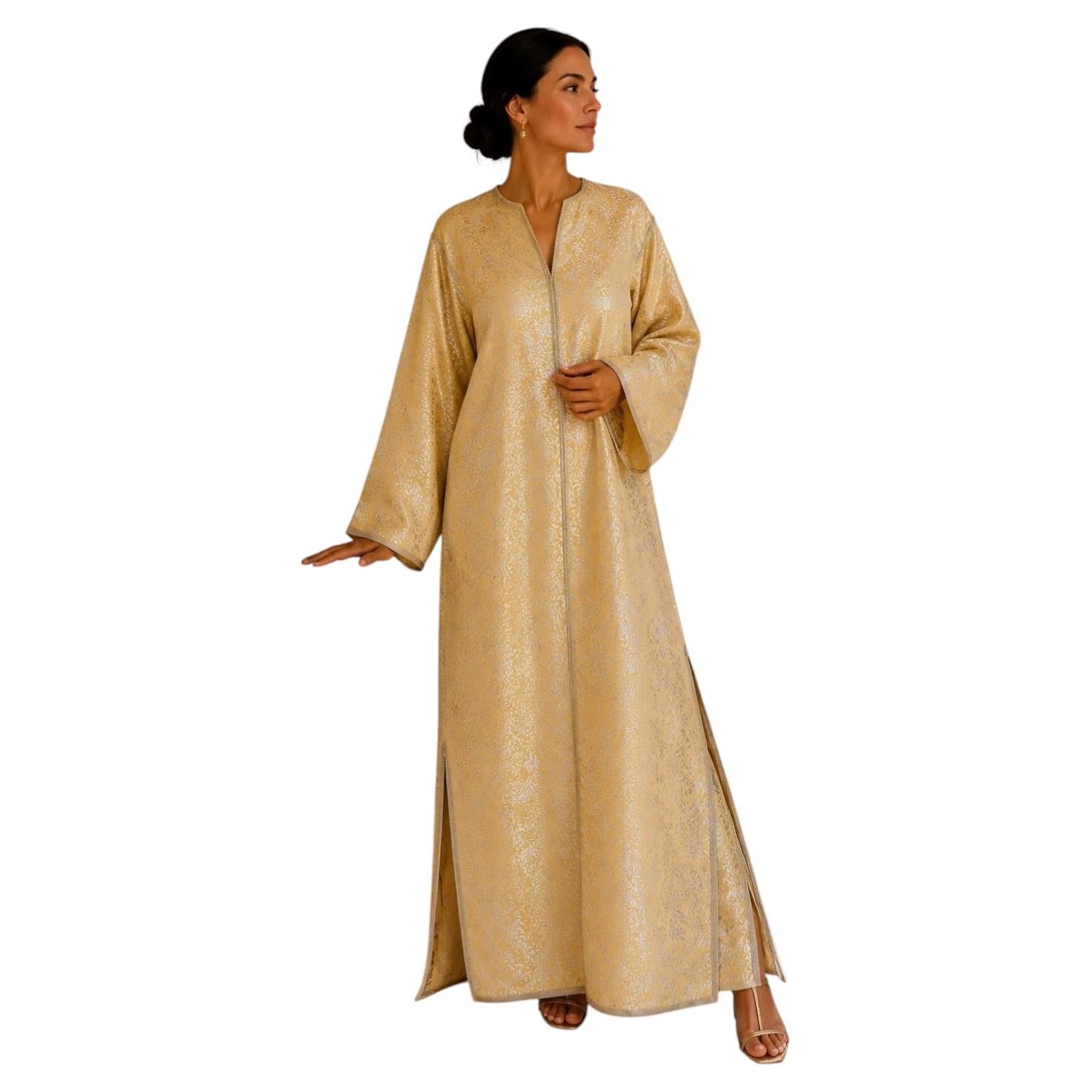 1970s Moroccan Vintage Caftan Gold Silk Cotton Damask
