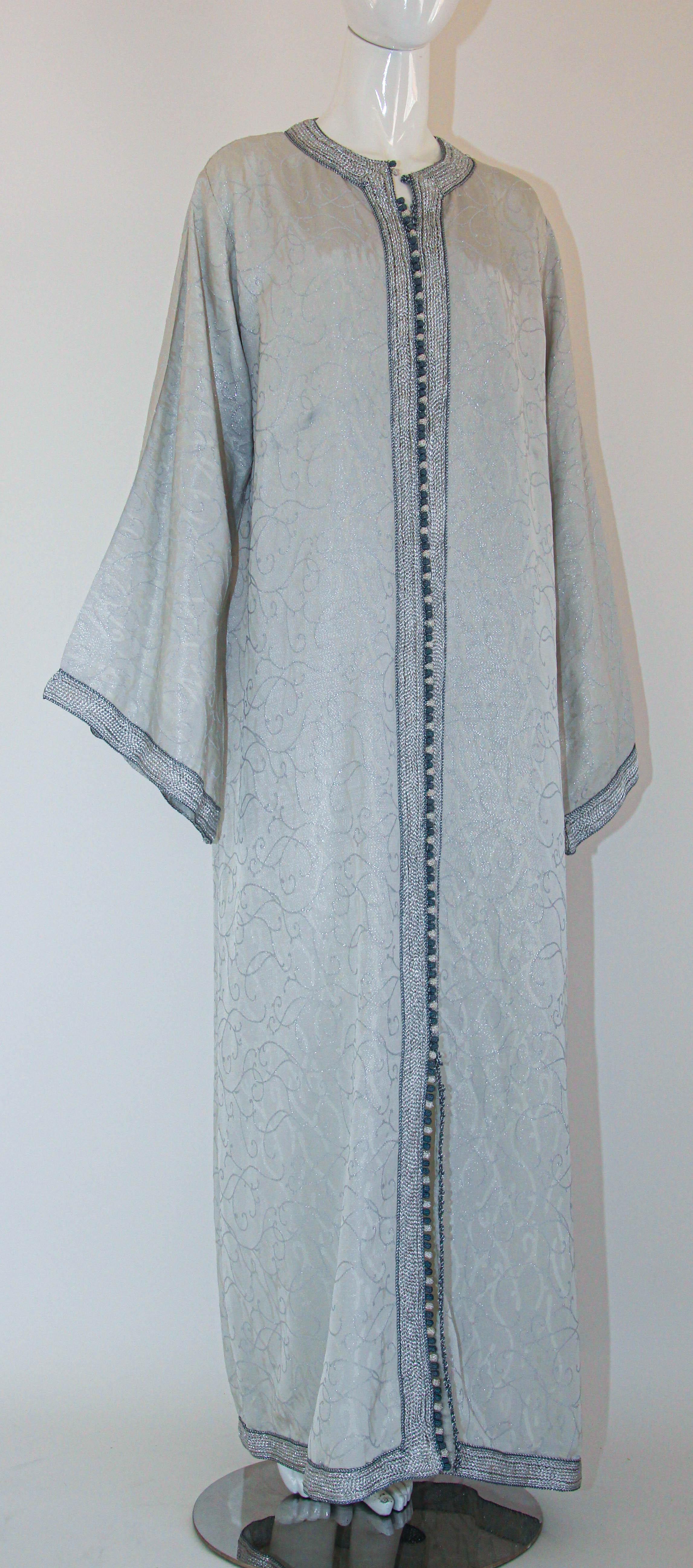 1970s Moroccan Vintage Caftan Maxi Dress Kaftan Silver For Sale 1