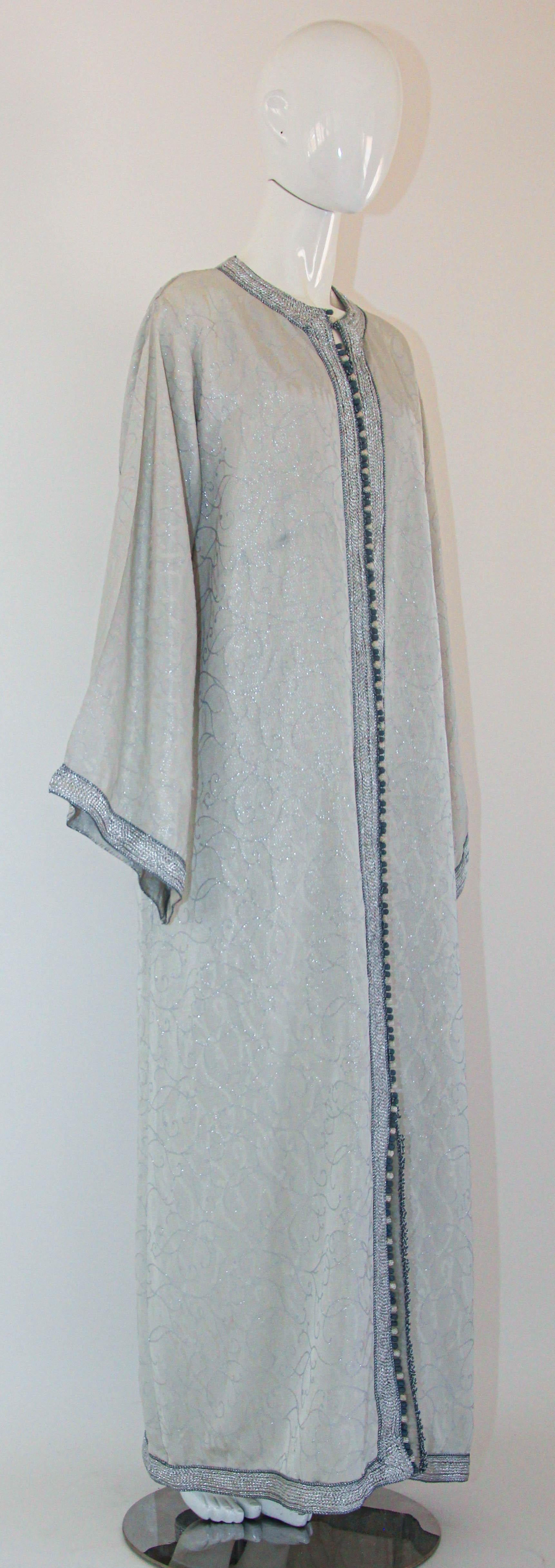 1970s Moroccan Vintage Caftan Maxi Dress Kaftan Silver For Sale 2