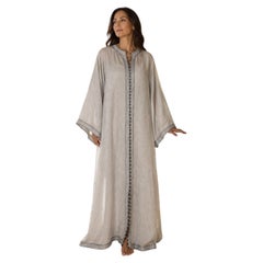 Vintage Moroccan Silver Florentine Brocade Caftan, Handcrafted Maxi Kaftan, 1970