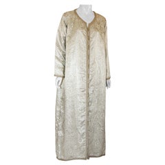 Marokkanisches Vintage Kaftan-Maxikleid aus silbernem Damast, 1970er Jahre