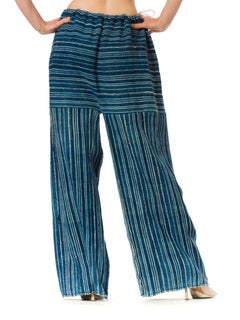 MORPHEW COLLECTION Pantalon palazzo d'été en coton bleu indigo fabriqué à la main
