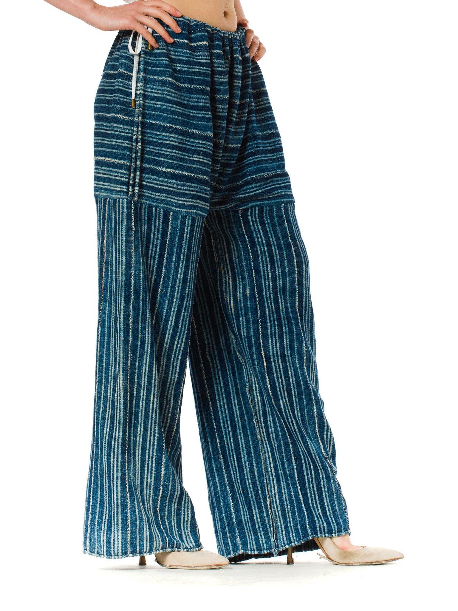 Women's MORPHEW COLLECTION Indigo Blue Cotton Summer Palazzo Pants Made Of African Hand