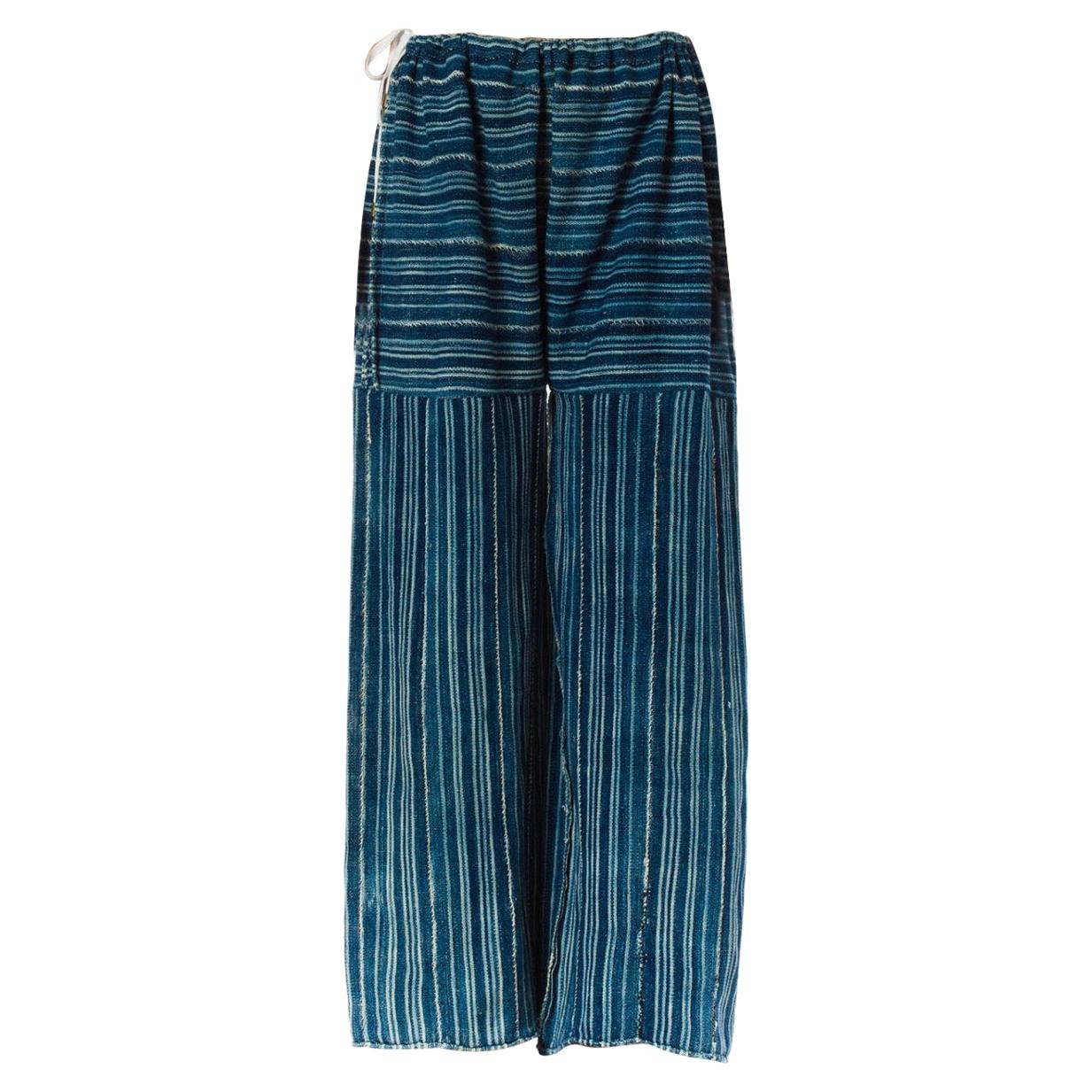 MORPHEW COLLECTION Indigo Blue Cotton Summer Palazzo Pants Made Of African Hand