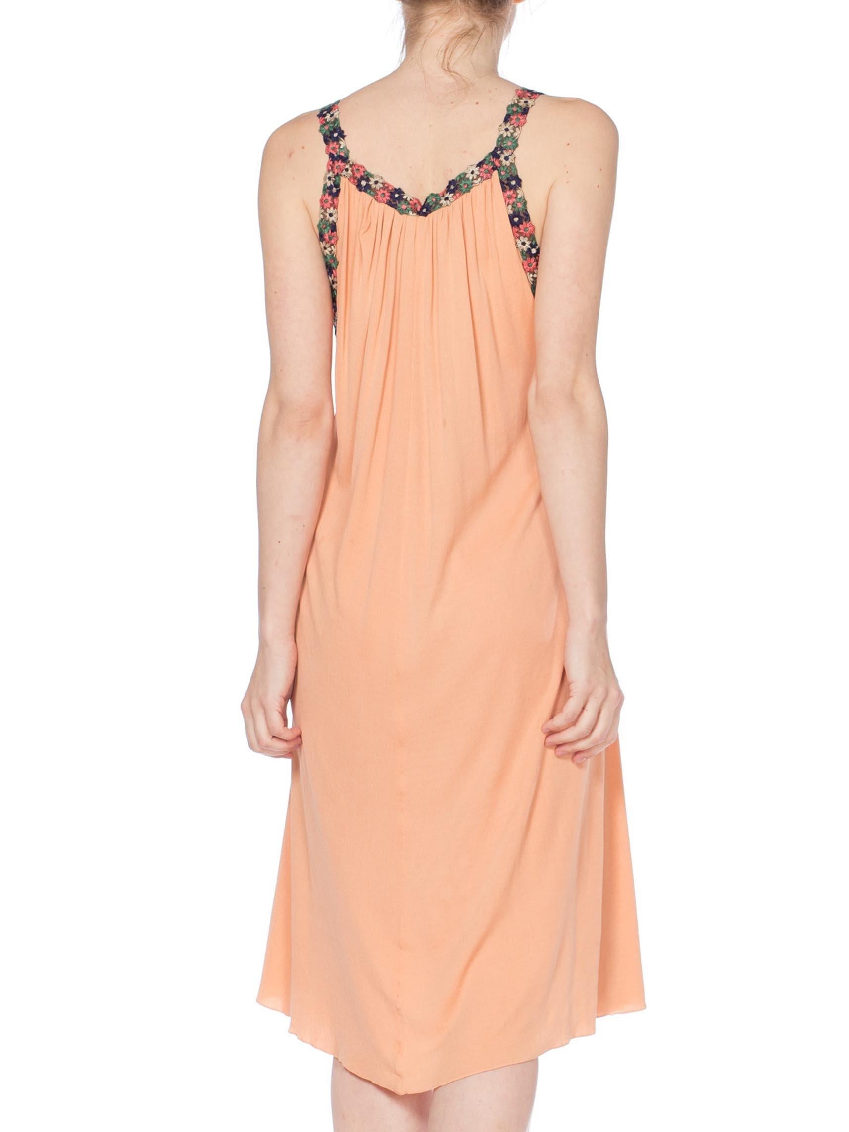 MORPHEW COLLECTION Peach Silk Jersey Dress With Cutout Front & 1930S Floral Trim For Sale 1