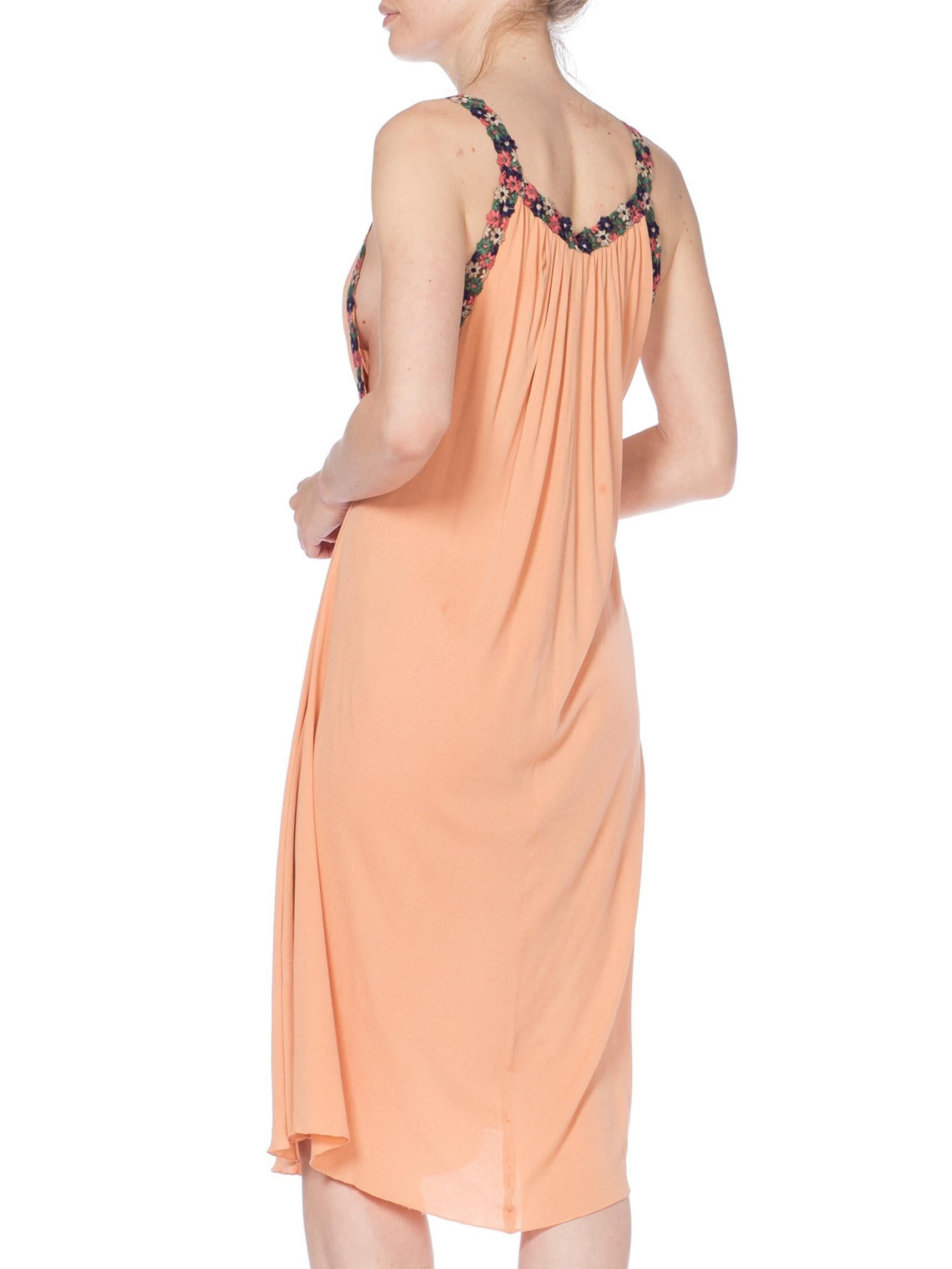 MORPHEW COLLECTION Peach Silk Jersey Dress With Cutout Front & 1930S Floral Trim For Sale 2