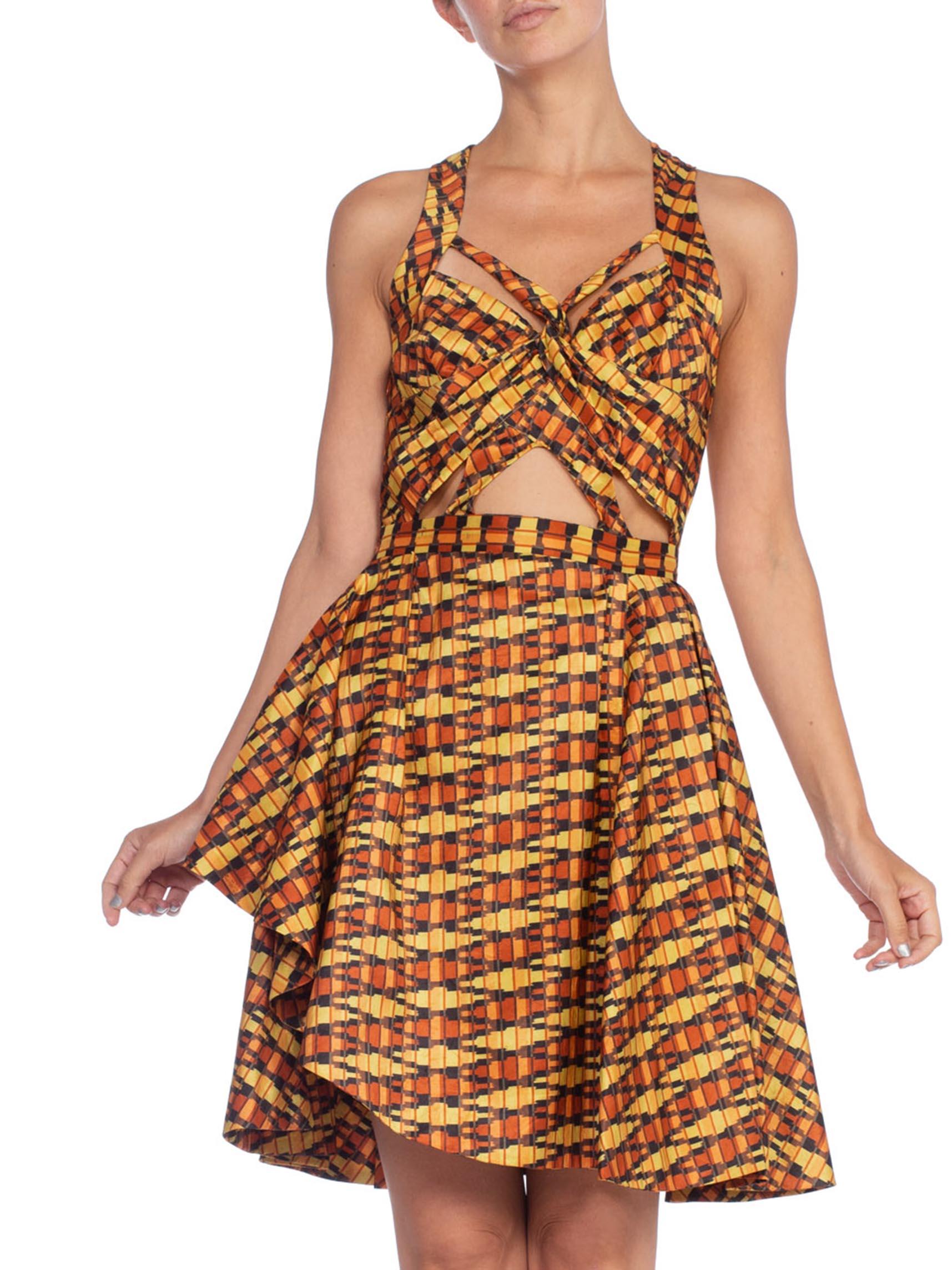 Brown MORPHEW COLLECTION Hand Woven Silk Ikat Dress With Peek-A-Boo Front & Slit