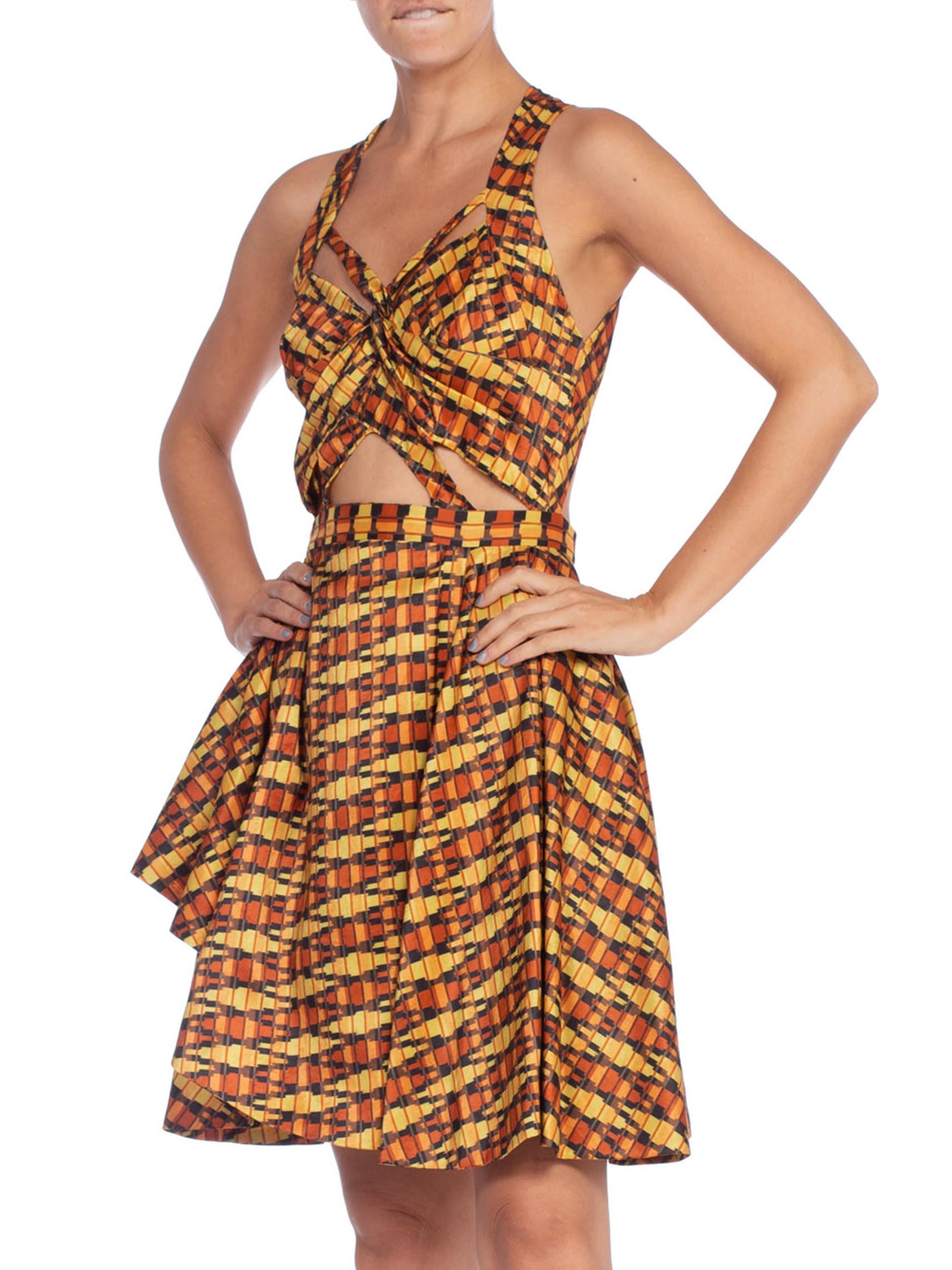 MORPHEW COLLECTION Hand Woven Silk Ikat Dress With Peek-A-Boo Front & Slit 3