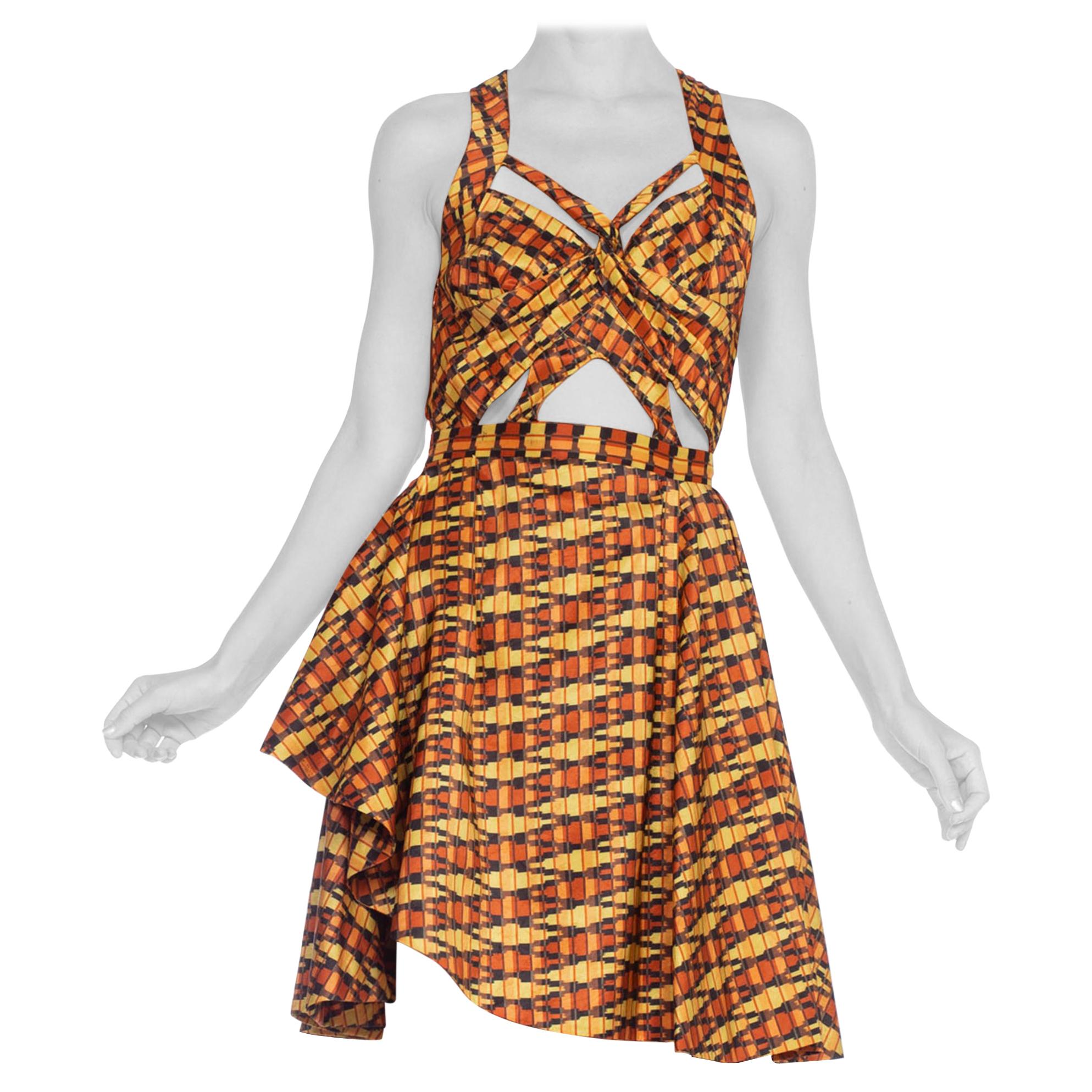 MORPHEW COLLECTION Hand Woven Silk Ikat Dress With Peek-A-Boo Front & Slit