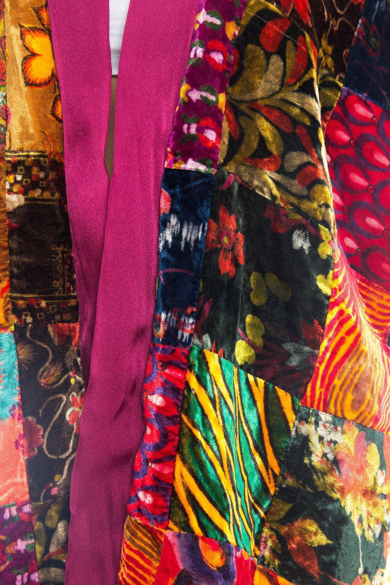 MORPHEW COLLECTION Jeweltone Rayon & Silk Velvet Vintage 70S Patchwork Kimono L 2