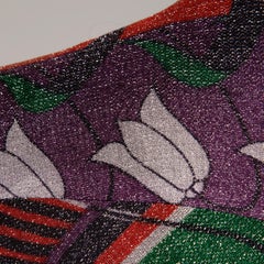 Abito vintage degli anni '70 di Morton Myles con stampa Op Art in lurex metallizzato argento e viola