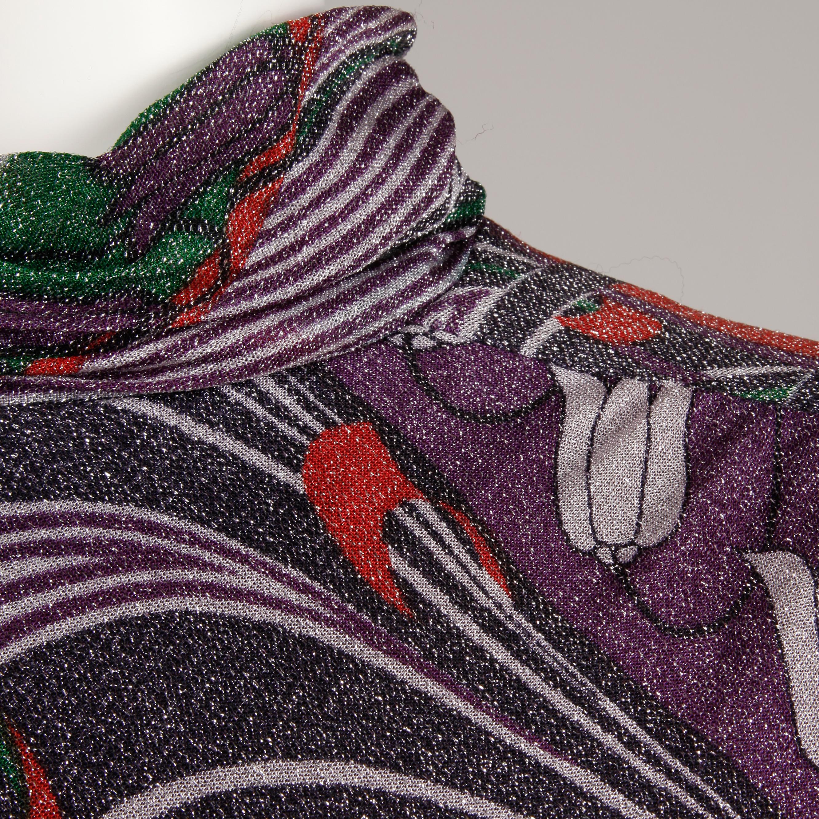 Abito vintage anni '70 Morton Myles Metallic Silver + Purple Lurex Op Art Print in vendita 3