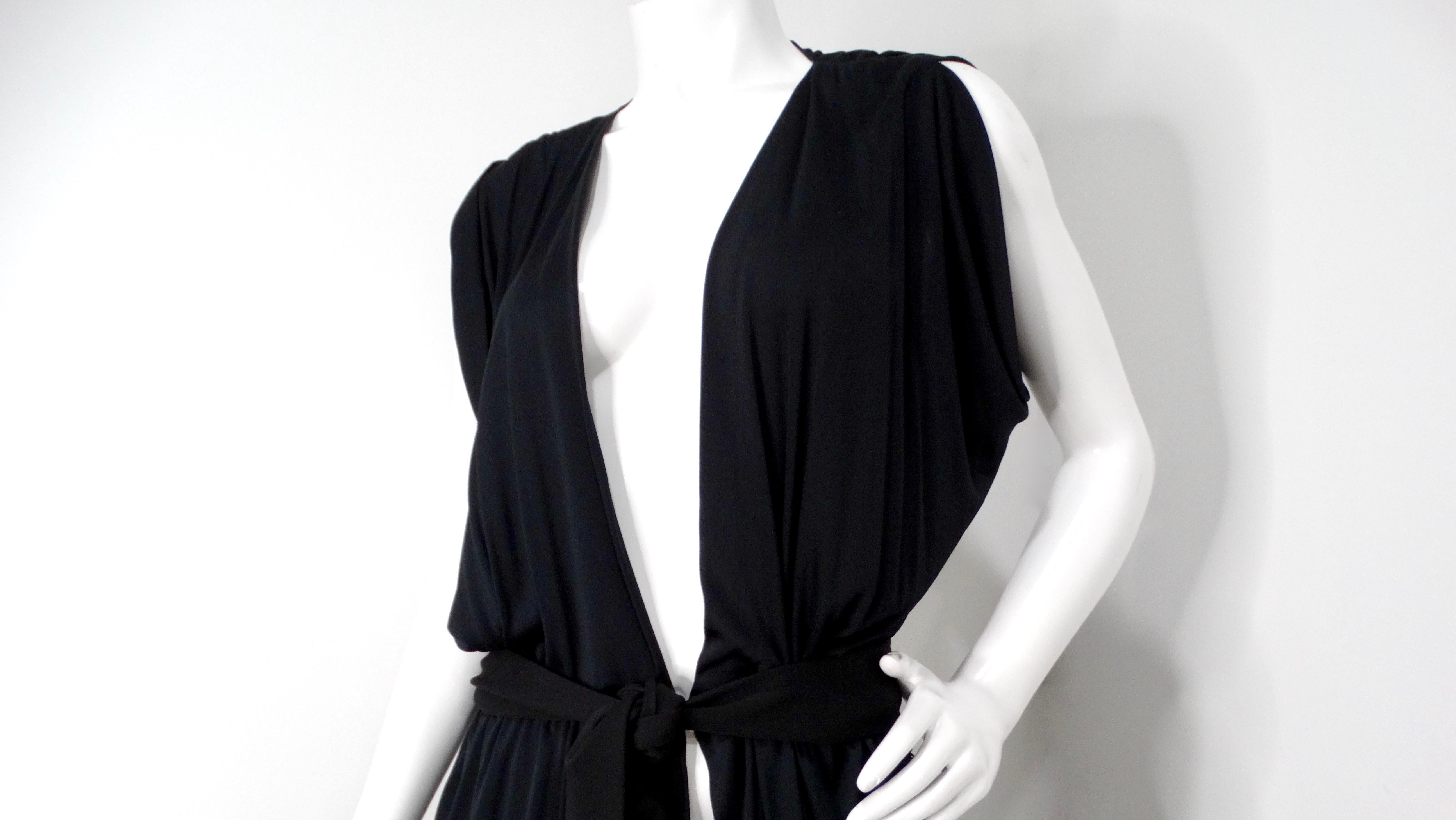 1970s Morty Sussman Black Open Belted Evening Maxi Dress In Good Condition For Sale In Scottsdale, AZ