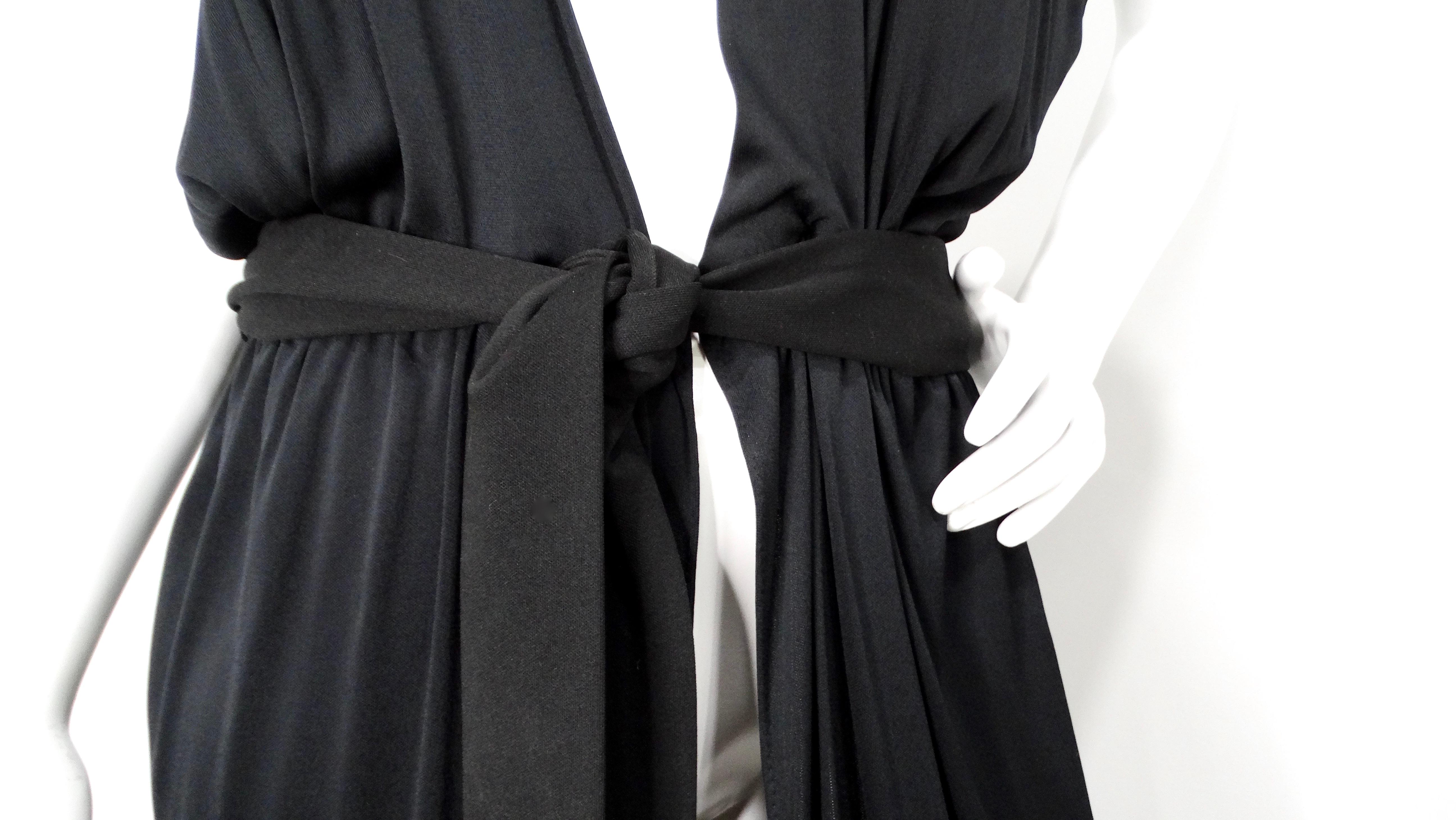 Women's 1970s Morty Sussman Black Open Belted Evening Maxi Dress For Sale