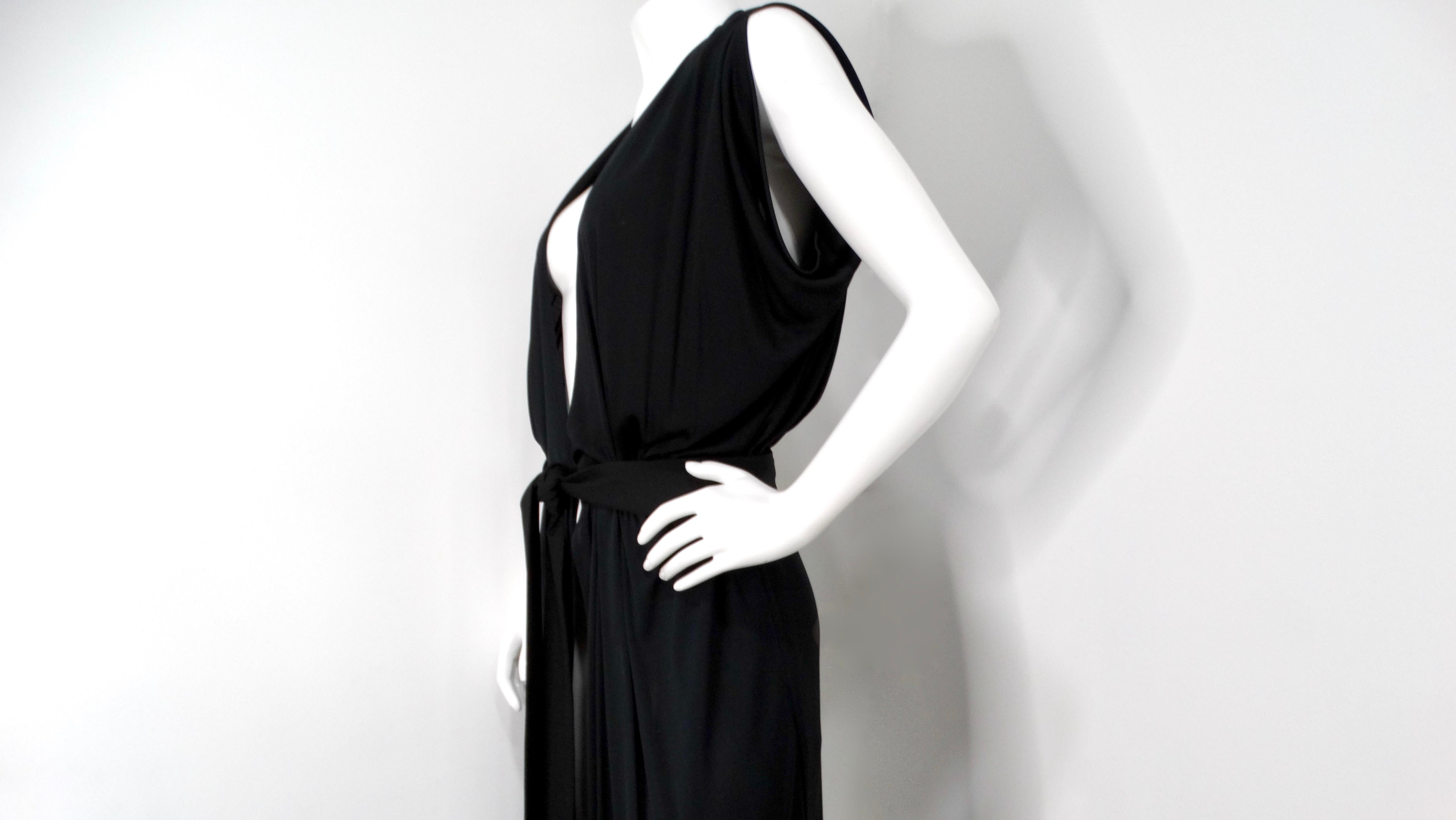 1970s Morty Sussman Black Open Belted Evening Maxi Dress For Sale 2