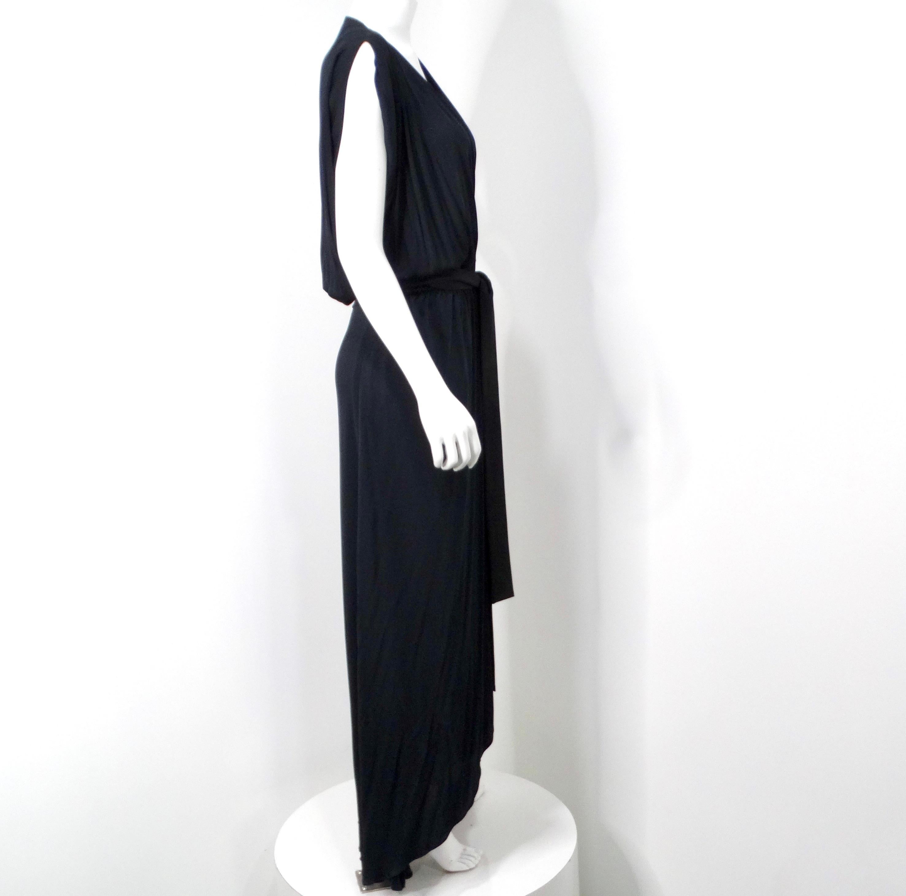 1970s Morty Sussman Black Open Belted Evening Maxi Dress For Sale 4