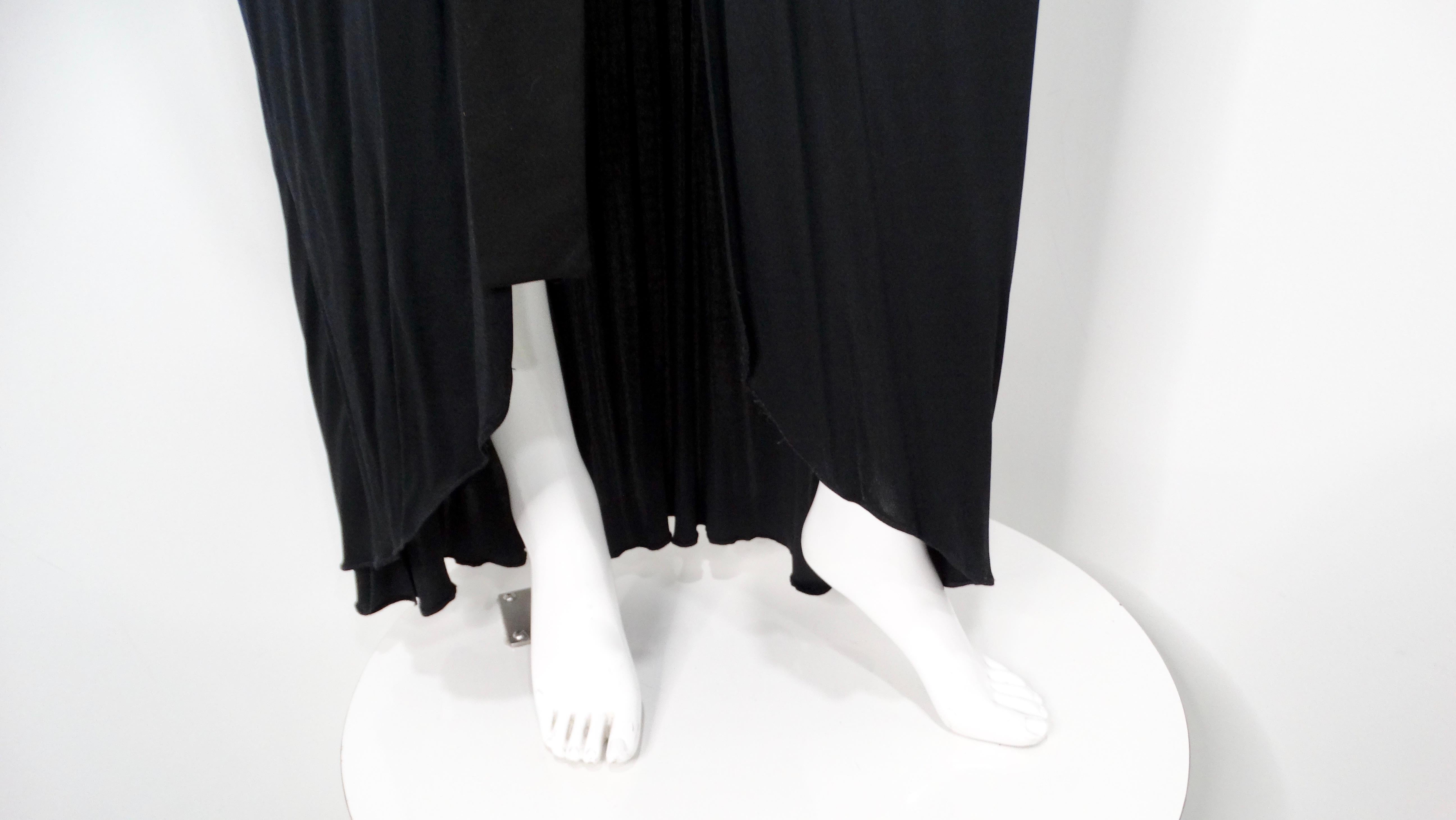 1970s Morty Sussman Black Open Belted Evening Maxi Dress For Sale 5