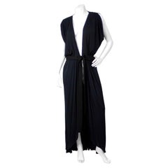 1970er Morty Sussman Schwarzes offenes Abend-Maxikleid mit Gürtel