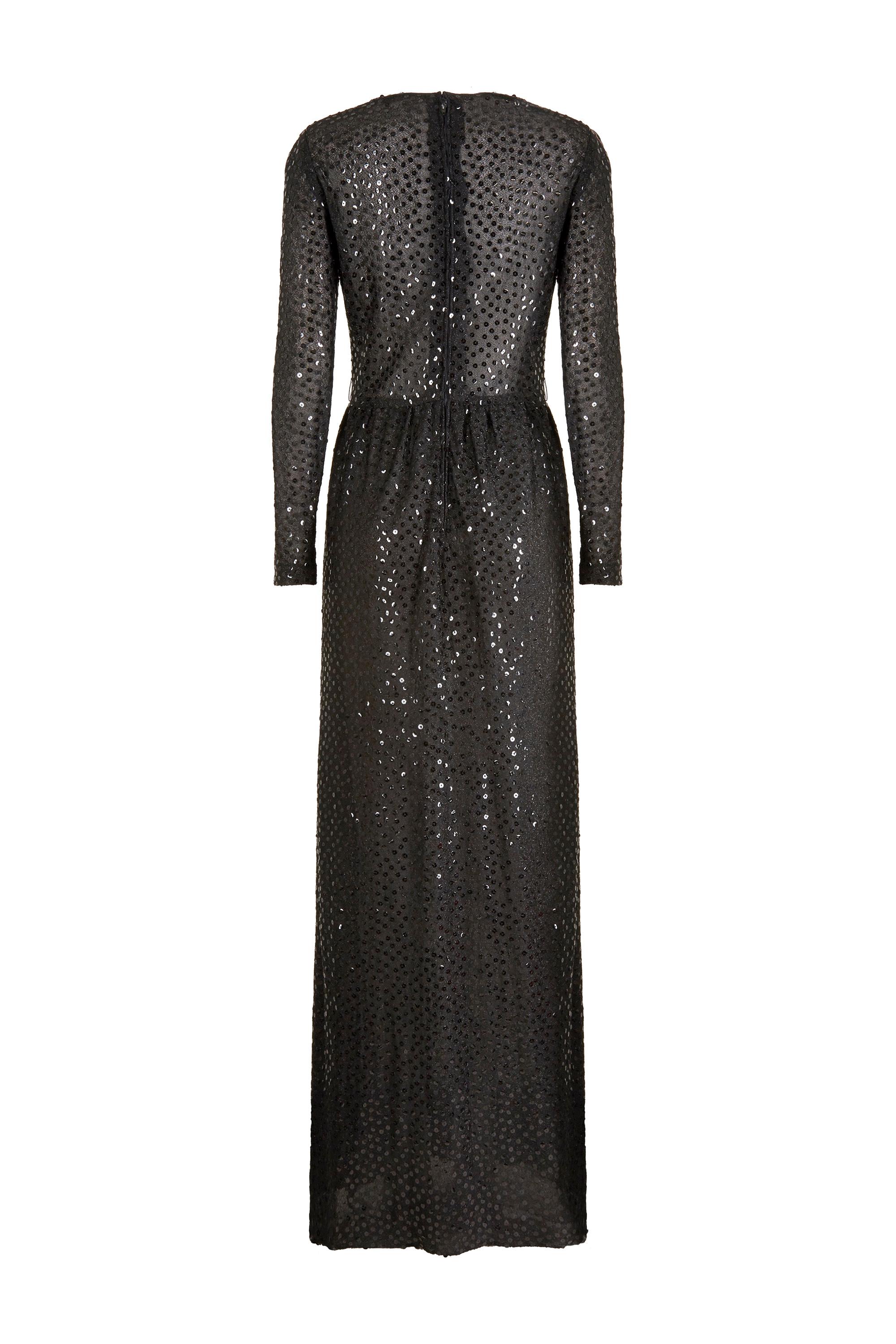 1970s Morty Sussman For Mollie Parnis Black Sequinned Dress In Excellent Condition For Sale In London, GB