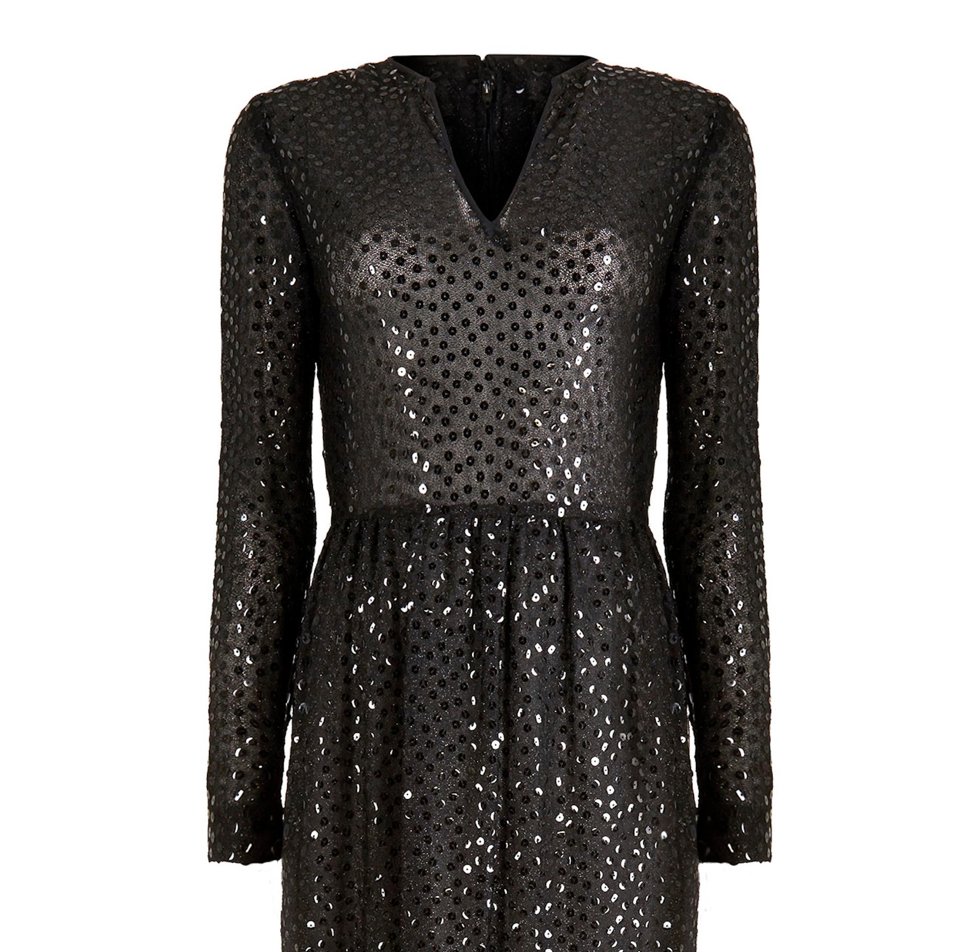 Women's 1970s Morty Sussman For Mollie Parnis Black Sequinned Dress For Sale