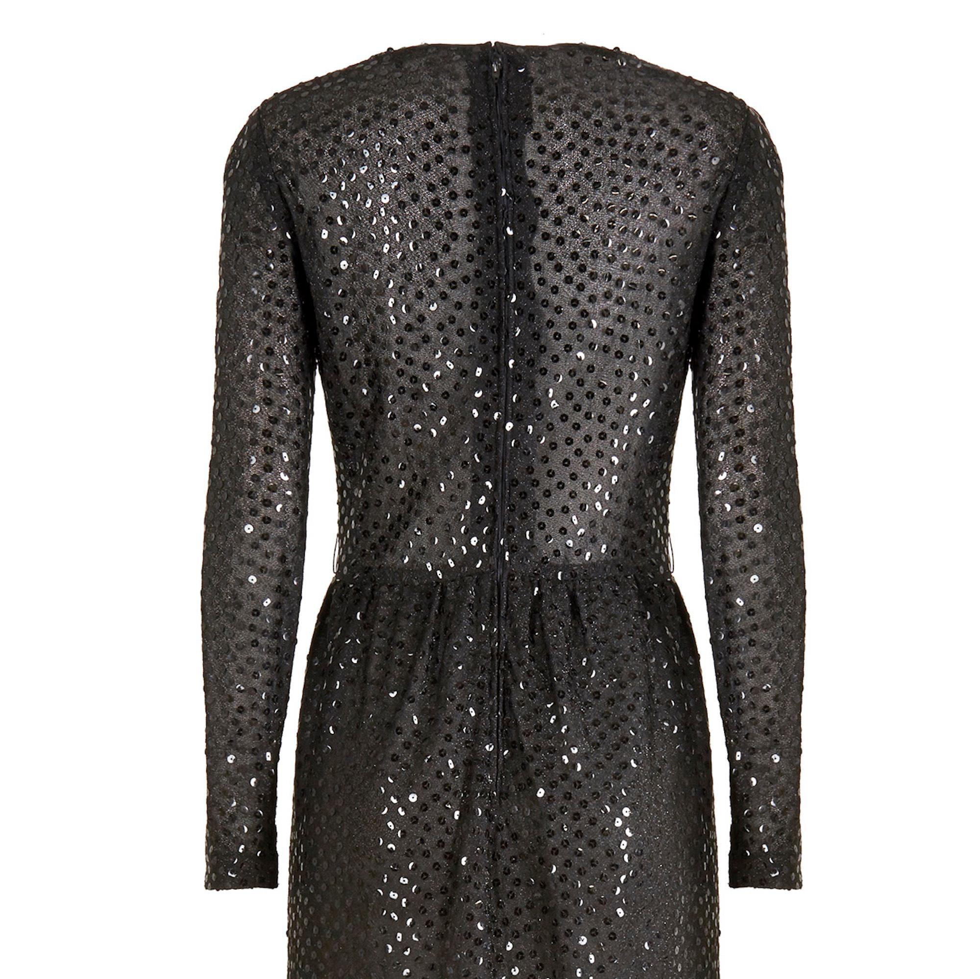 1970s Morty Sussman For Mollie Parnis Black Sequinned Dress For Sale 1