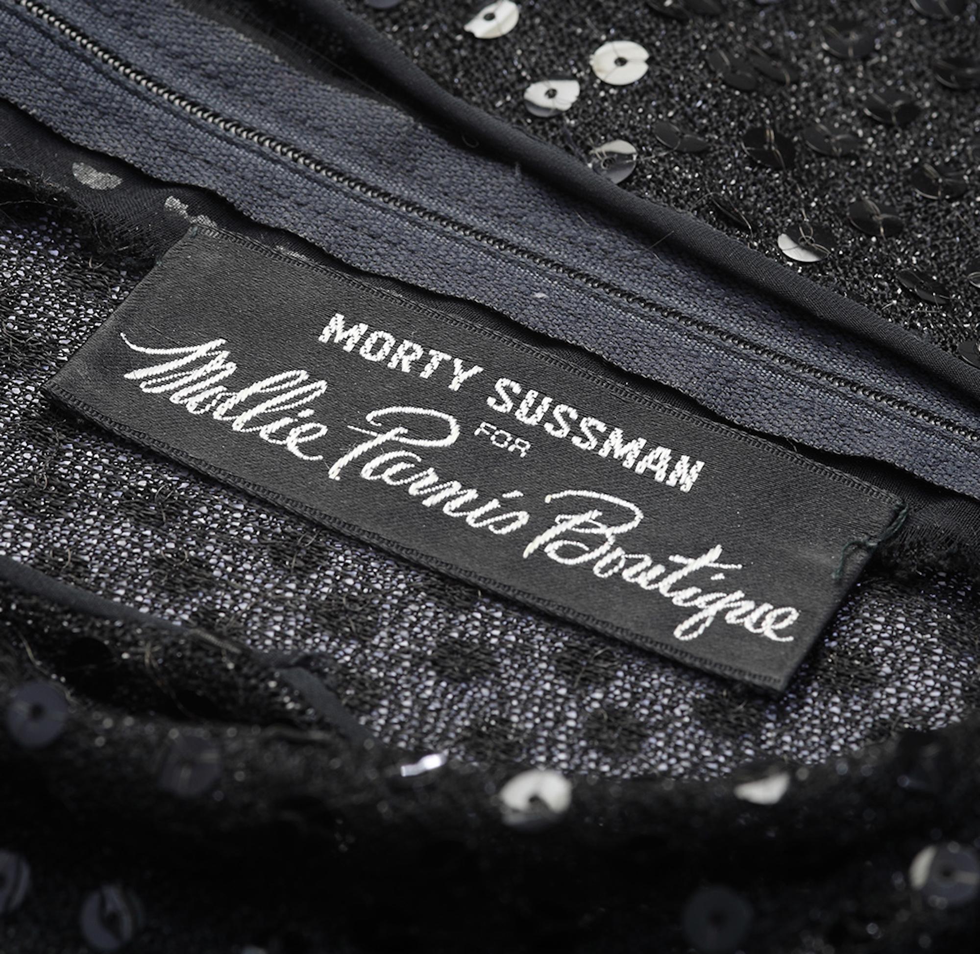 1970s Morty Sussman For Mollie Parnis Black Sequinned Dress For Sale 3