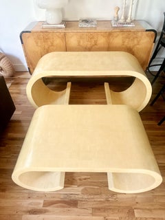 1970s Mosaic Bone Inlay Scroll Coffee Table