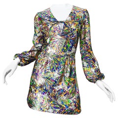1970er Mosaik Swirl Vibrant Bishop Ärmel Vintage 70s Tunika Kleid