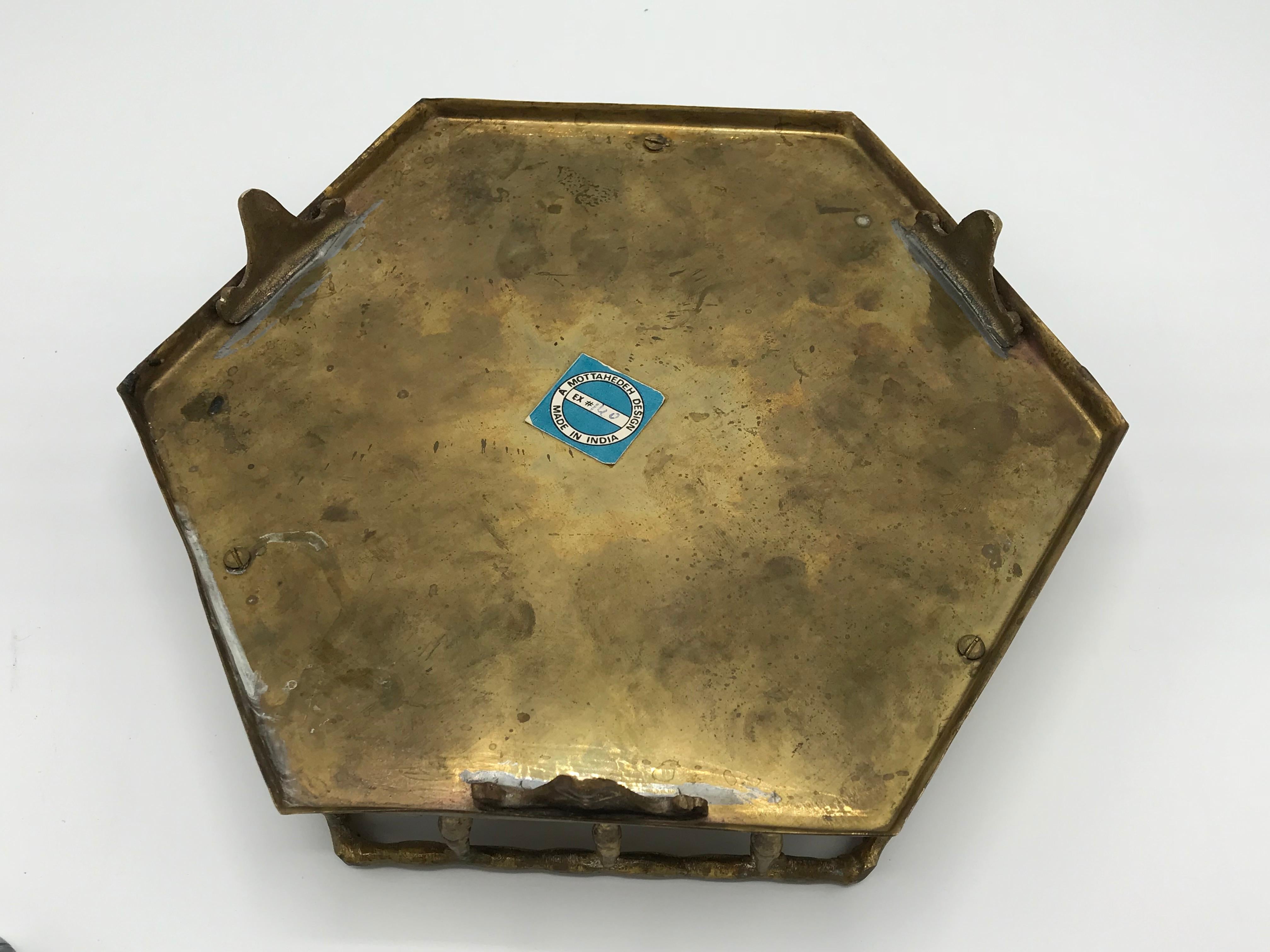 1970s Mottahedeh Brass Faux Bamboo Hexagon Tray 1
