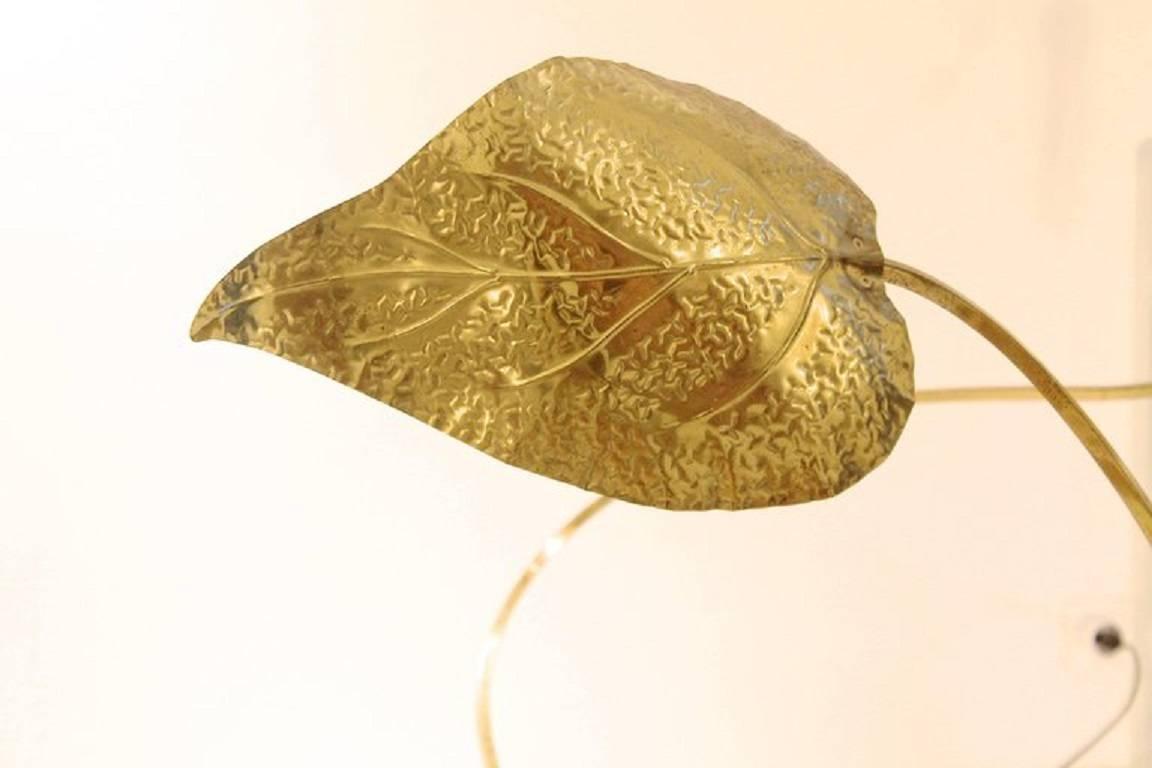 Italian 1970s Mouldable Leaf-Shaped Brass Lamp Designed by Tommaso Barbi, Italy