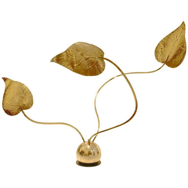 1970s Mouldable Leaf-Shaped Brass Lamp Designed by Tommaso Barbi, Italy
