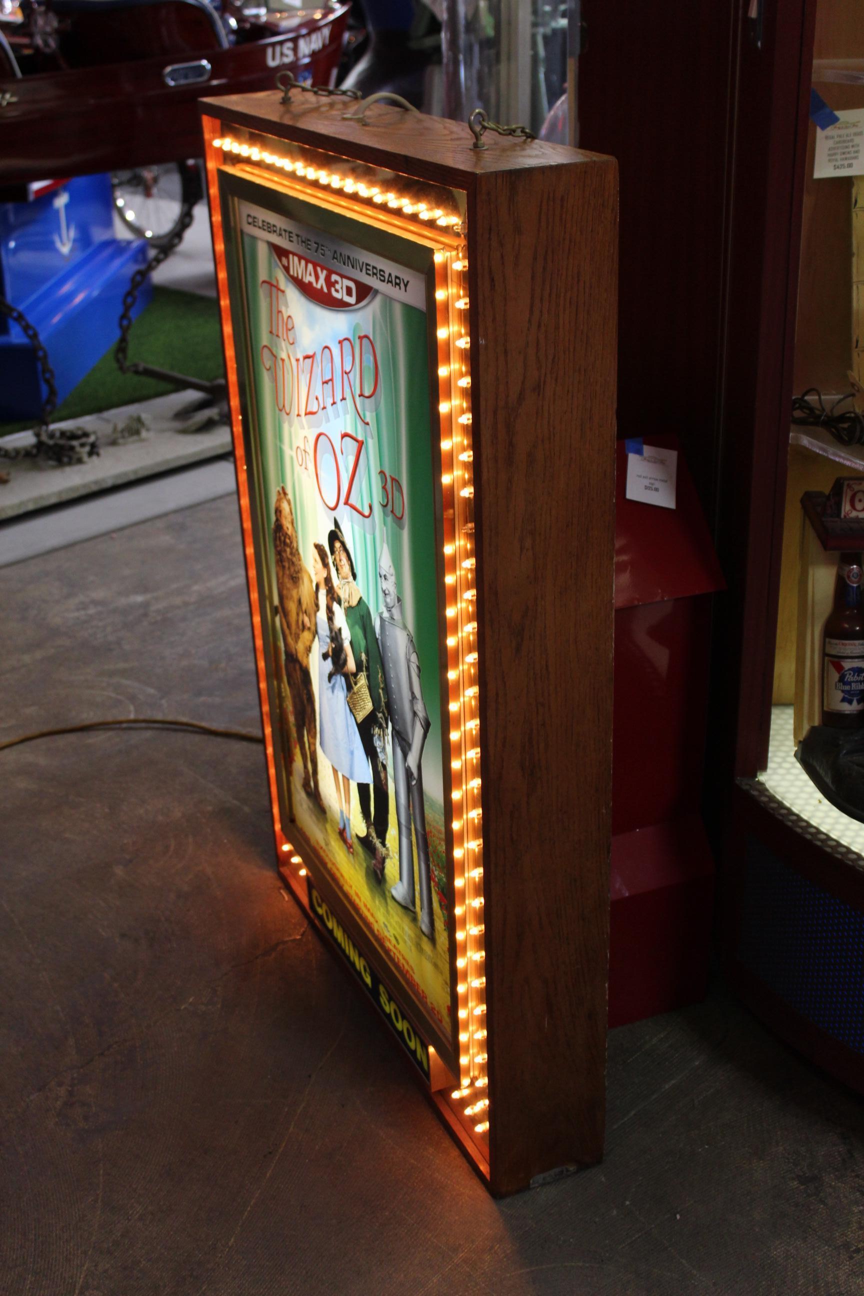Wood 1970s Movie Theater Light Up Marquee Sign For Sale