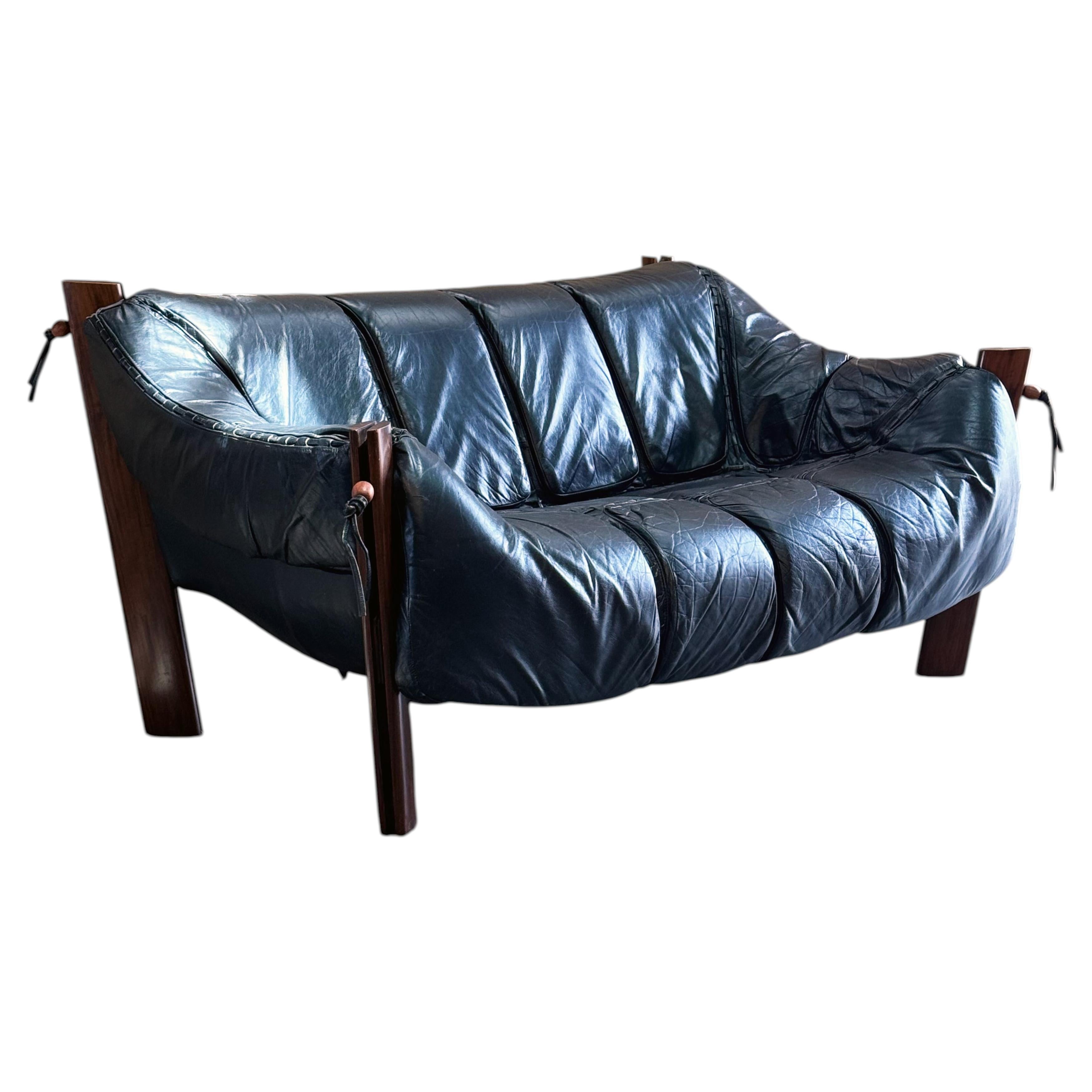 1970s MP-211 Two-Seater Sofa by Percival Lafer in original black leather