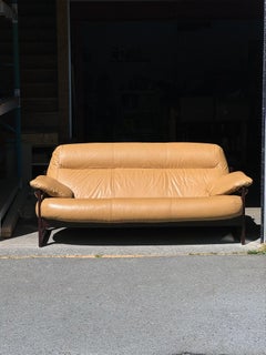 1970er MP-91 / MP-163 Earth Sofa von Percival Lafer aus Leder und Hartholz