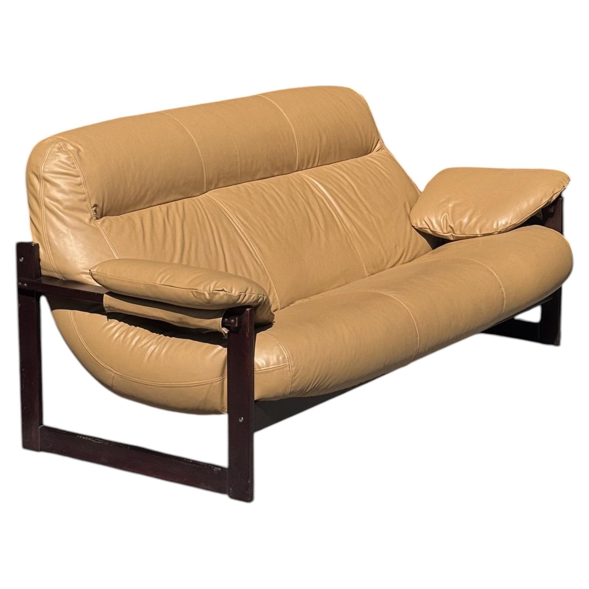 1970s MP-91 / MP-163 Earth Sofa by Percival Lafer in leather and hardwood