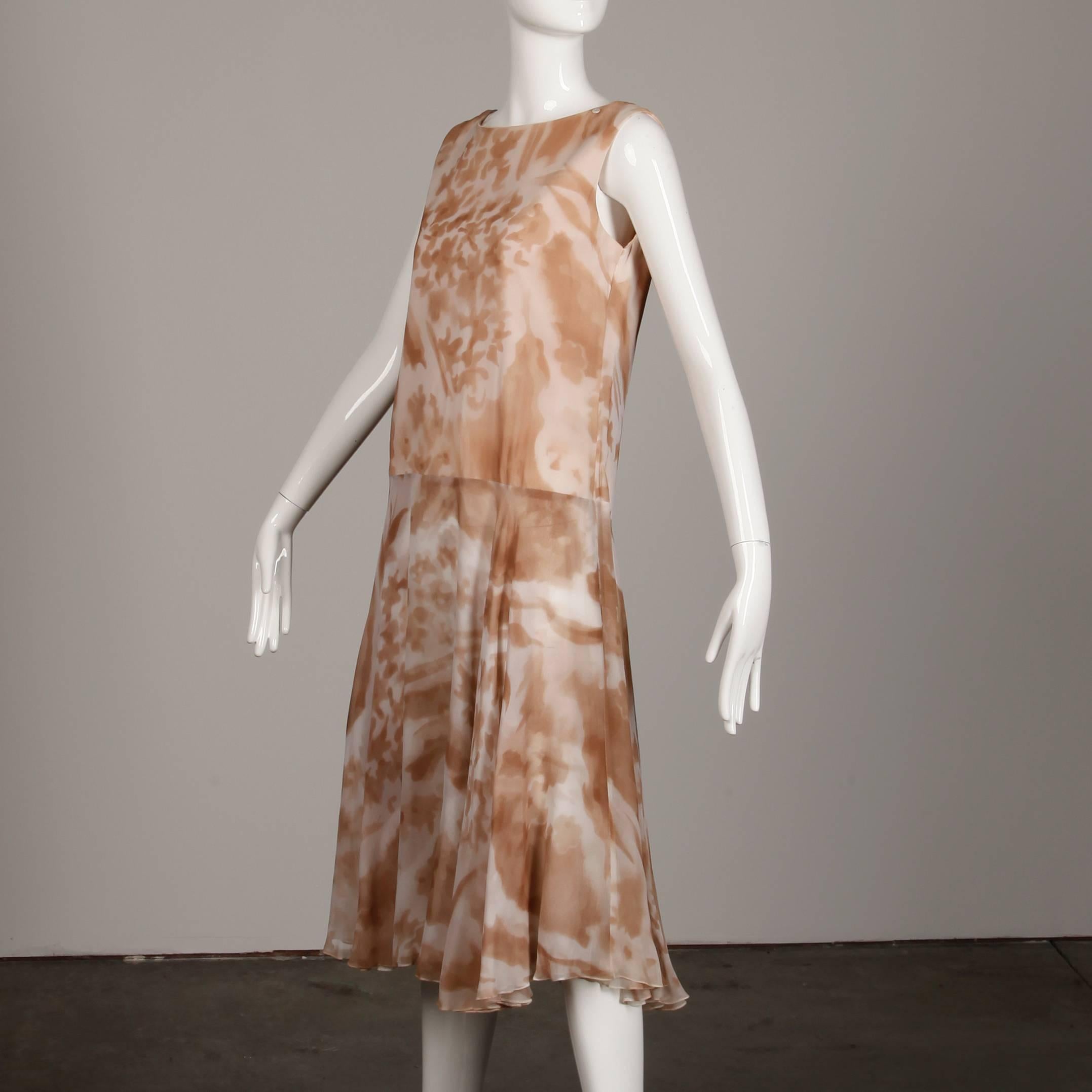 1970s Mr. Blackwell Vintage Sheer Silk Chiffon Print Dress with Detachable Cape For Sale 6
