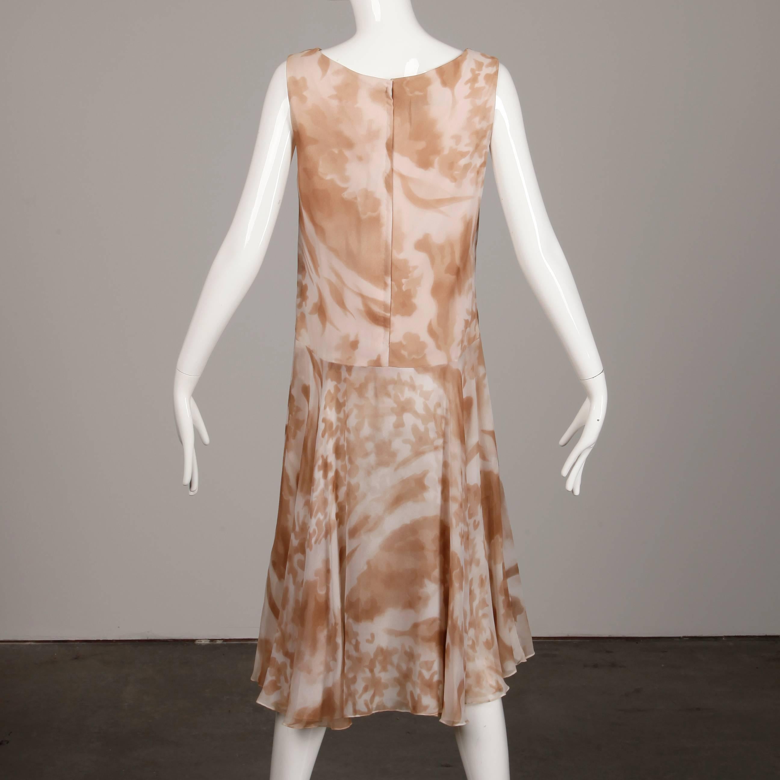 1970s Mr. Blackwell Vintage Sheer Silk Chiffon Print Dress with Detachable Cape For Sale 4