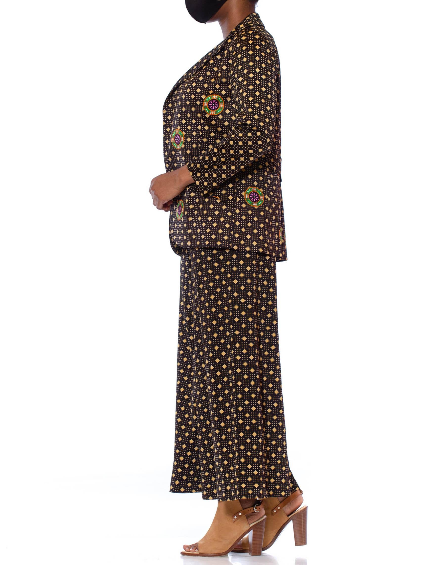 1970S MR DINO Black & Gold Polyester Jersey Geometric Print Pant Suit 6