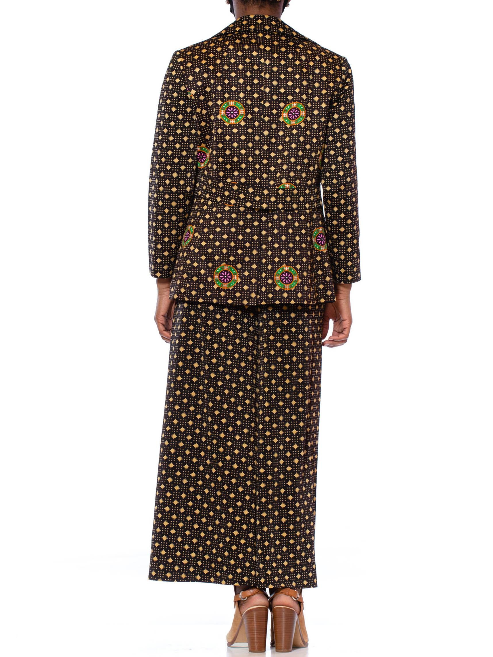 Women's 1970S MR DINO Black & Gold Polyester Jersey Geometric Print Pant Suit