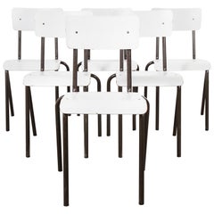 1970s Mullca White Stacking Dining Chairs, Set of Six