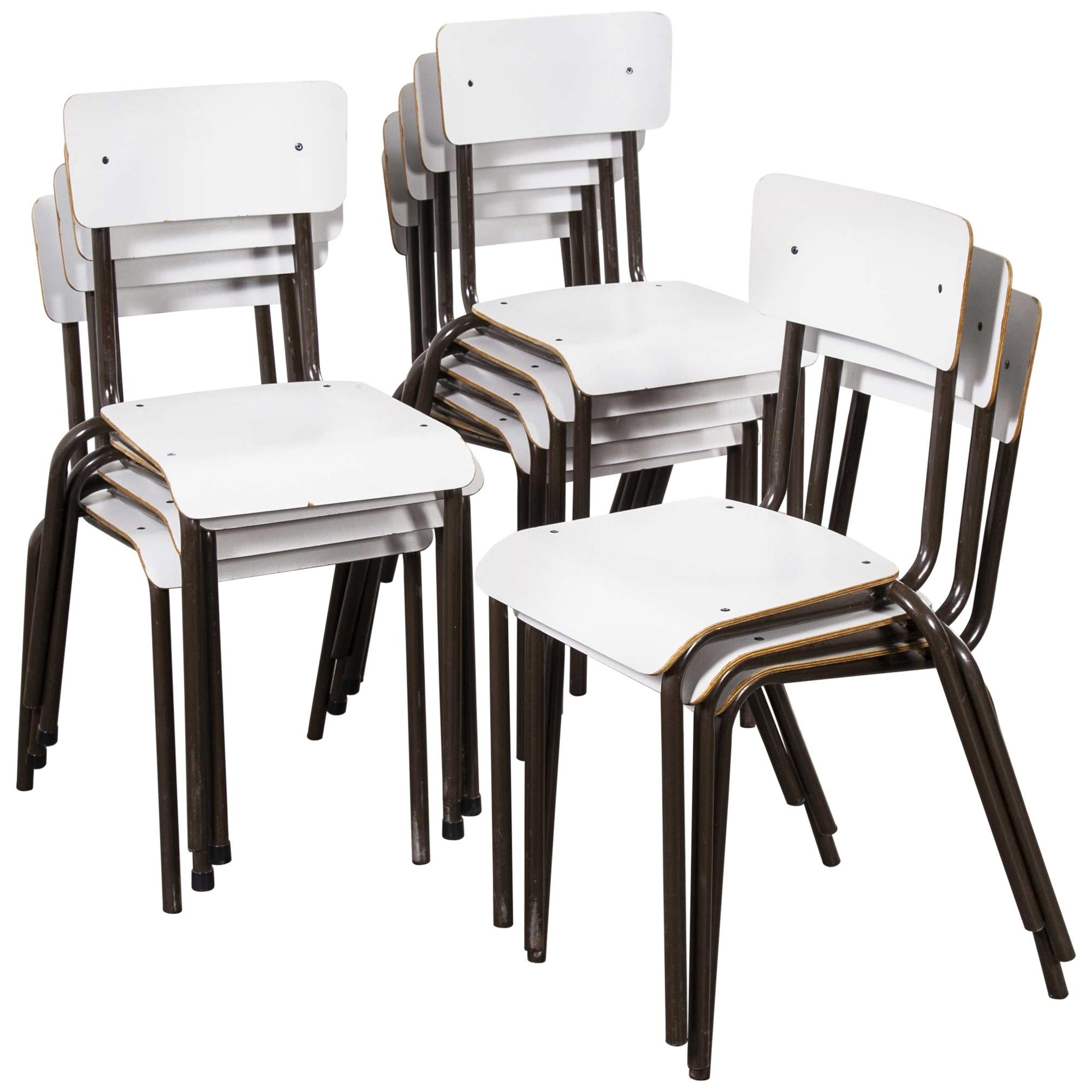 1970s Mullca White Stacking Dining Chairs, Set of Twelve
