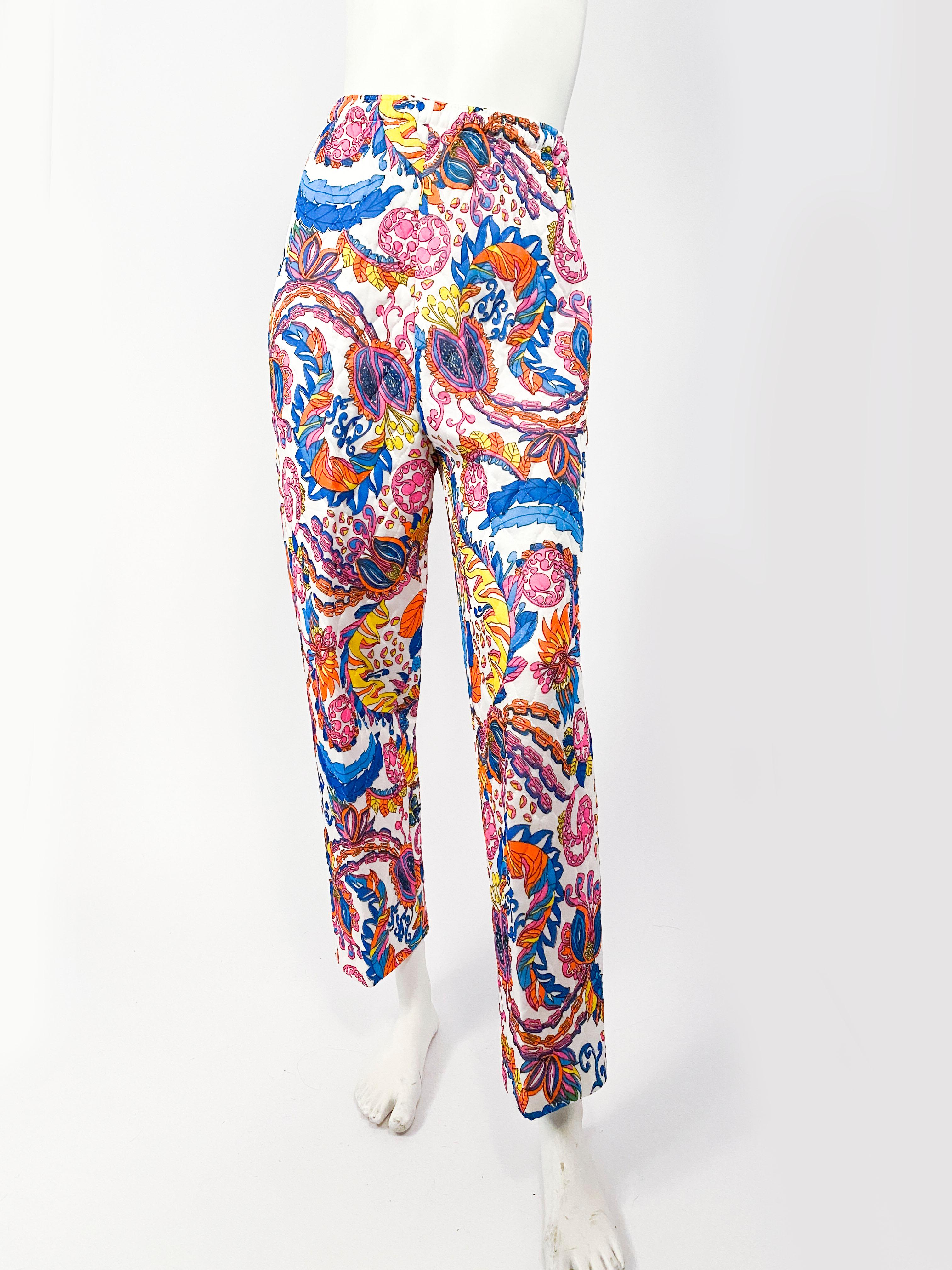 1970s Multi-Color Printed & Quilted Pant Suit Set 2