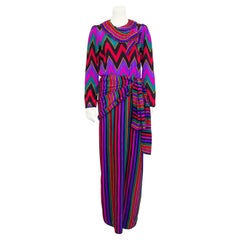 1970's Multi-Color Silk Mid Length Dress