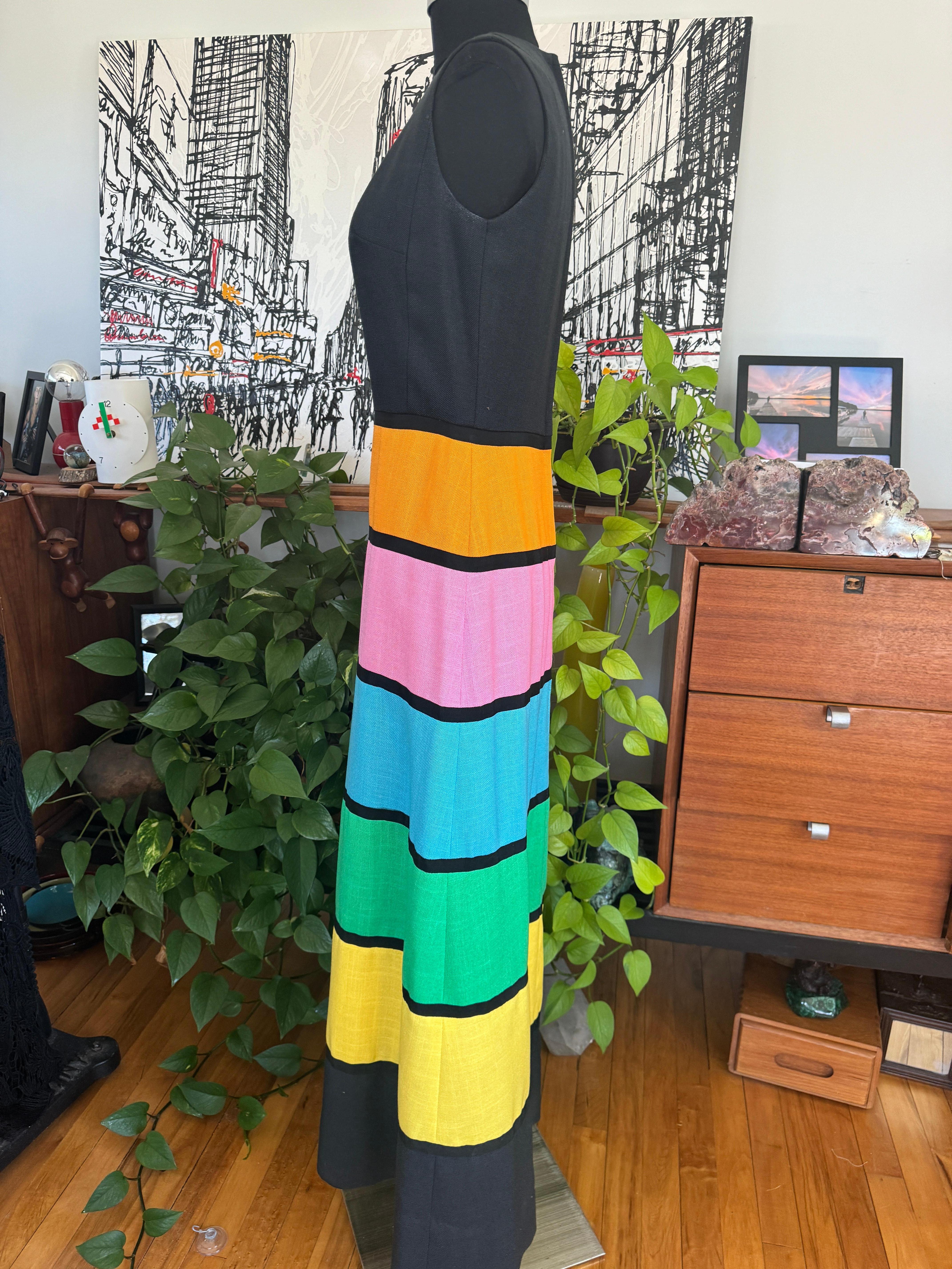 1970s Striped Floral Maxi Dress Daymor Couture Multi Colored For Sale 2