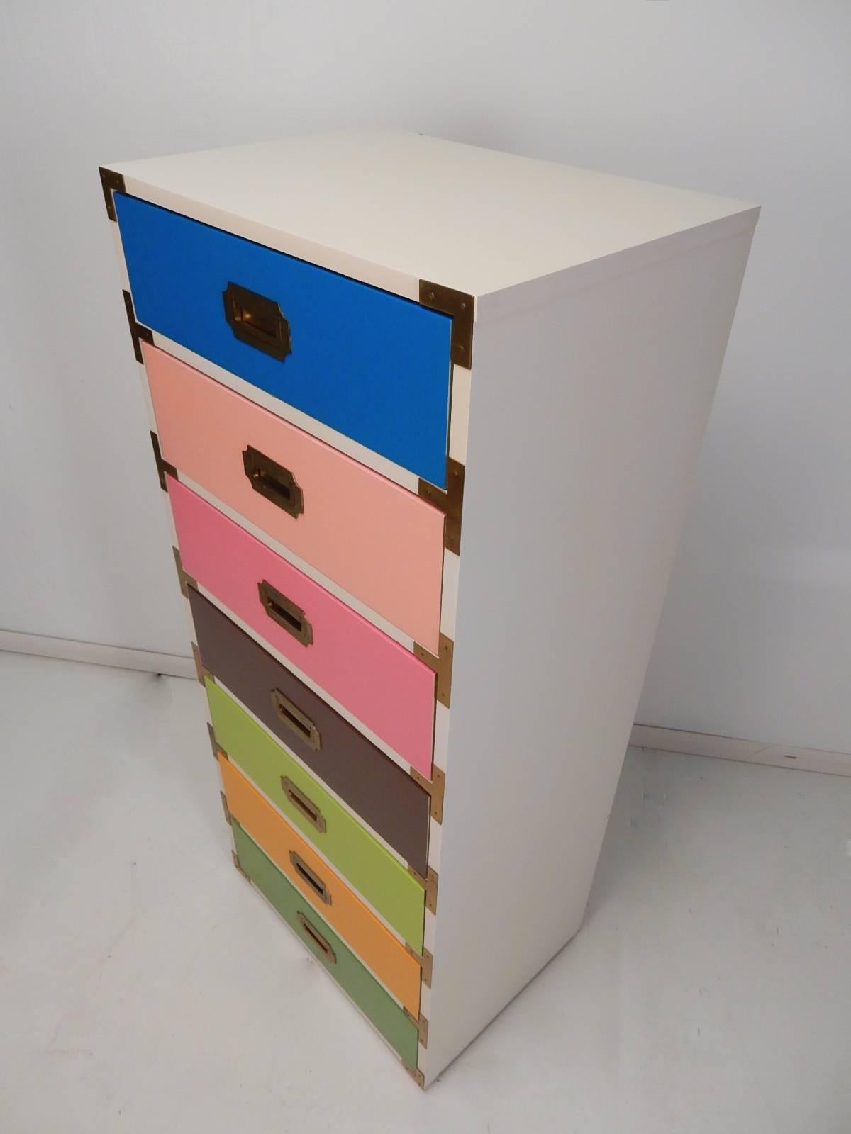 Mid-Century Modern 1970s Multicolored Tall Lingerie Campaign Chest