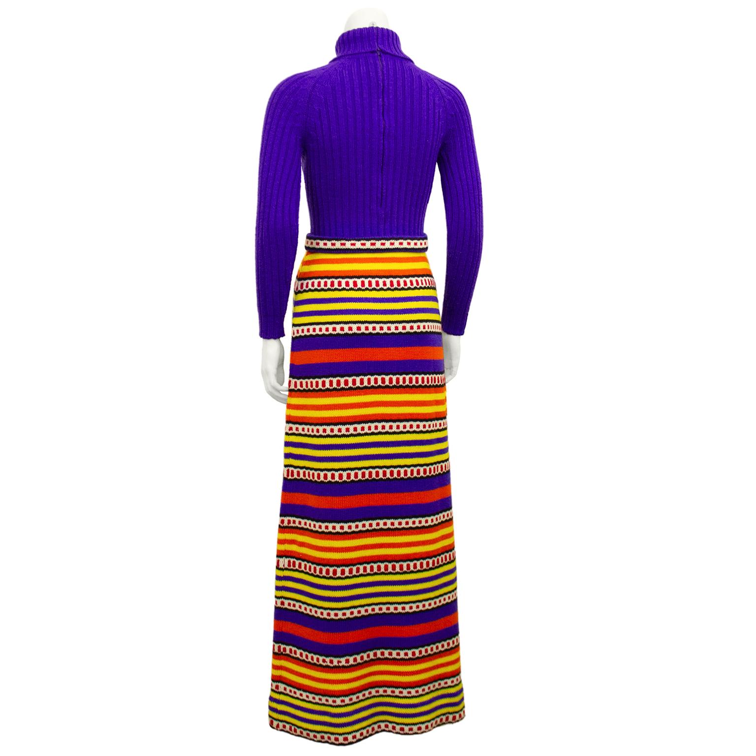 Purple 1970s Multi Colour Knit Maxi Dress 